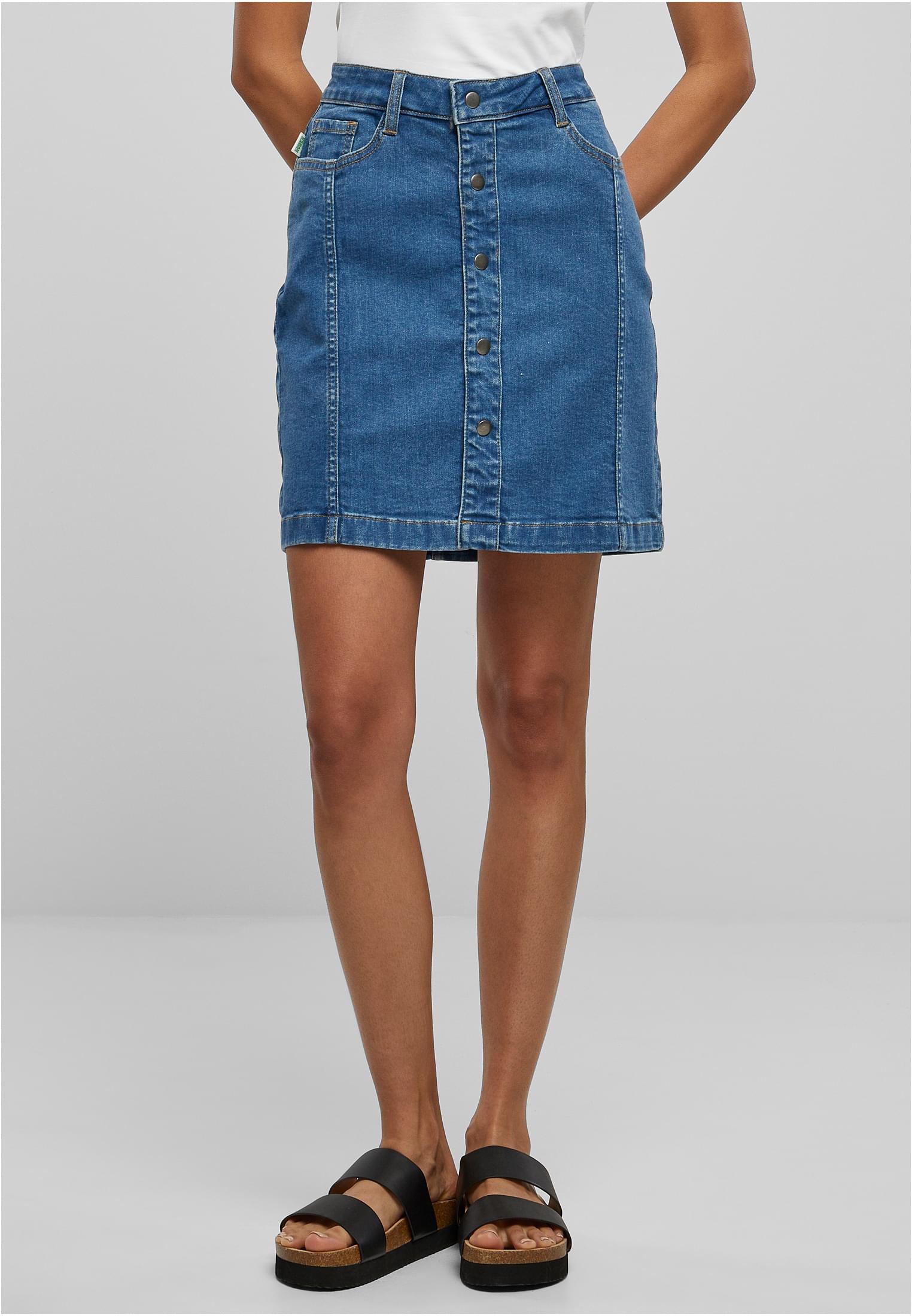 Ladies Organic Stretch Button Denim Skirt | clearblue washed