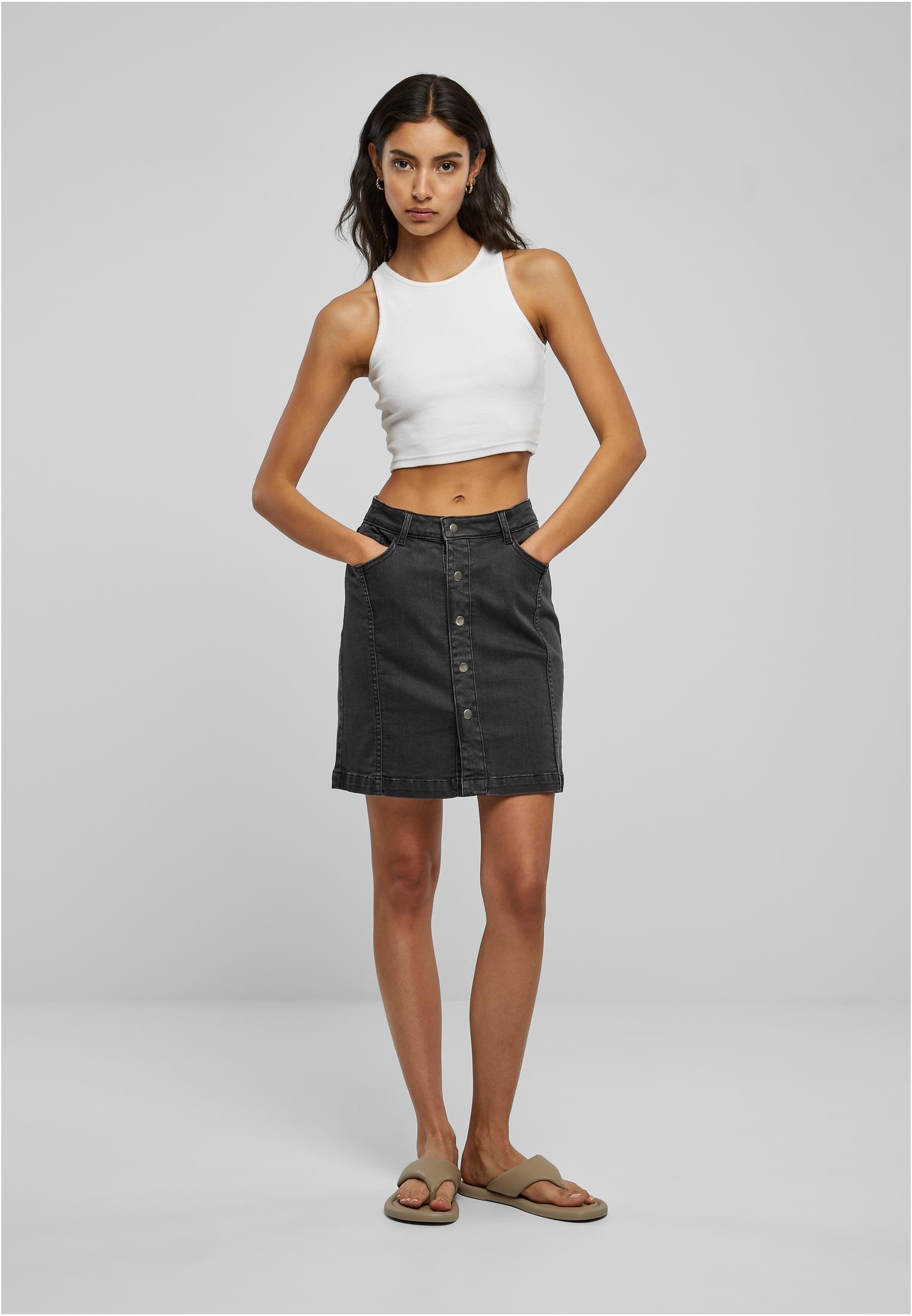 Ladies Organic Stretch Button Denim Skirt | black washed