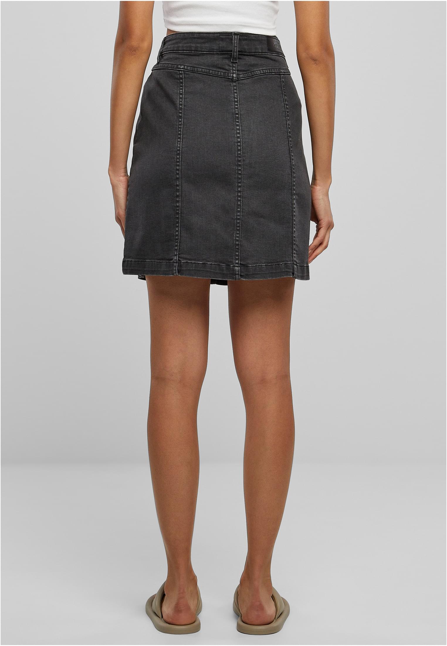 Ladies Organic Stretch Button Denim Skirt | black washed