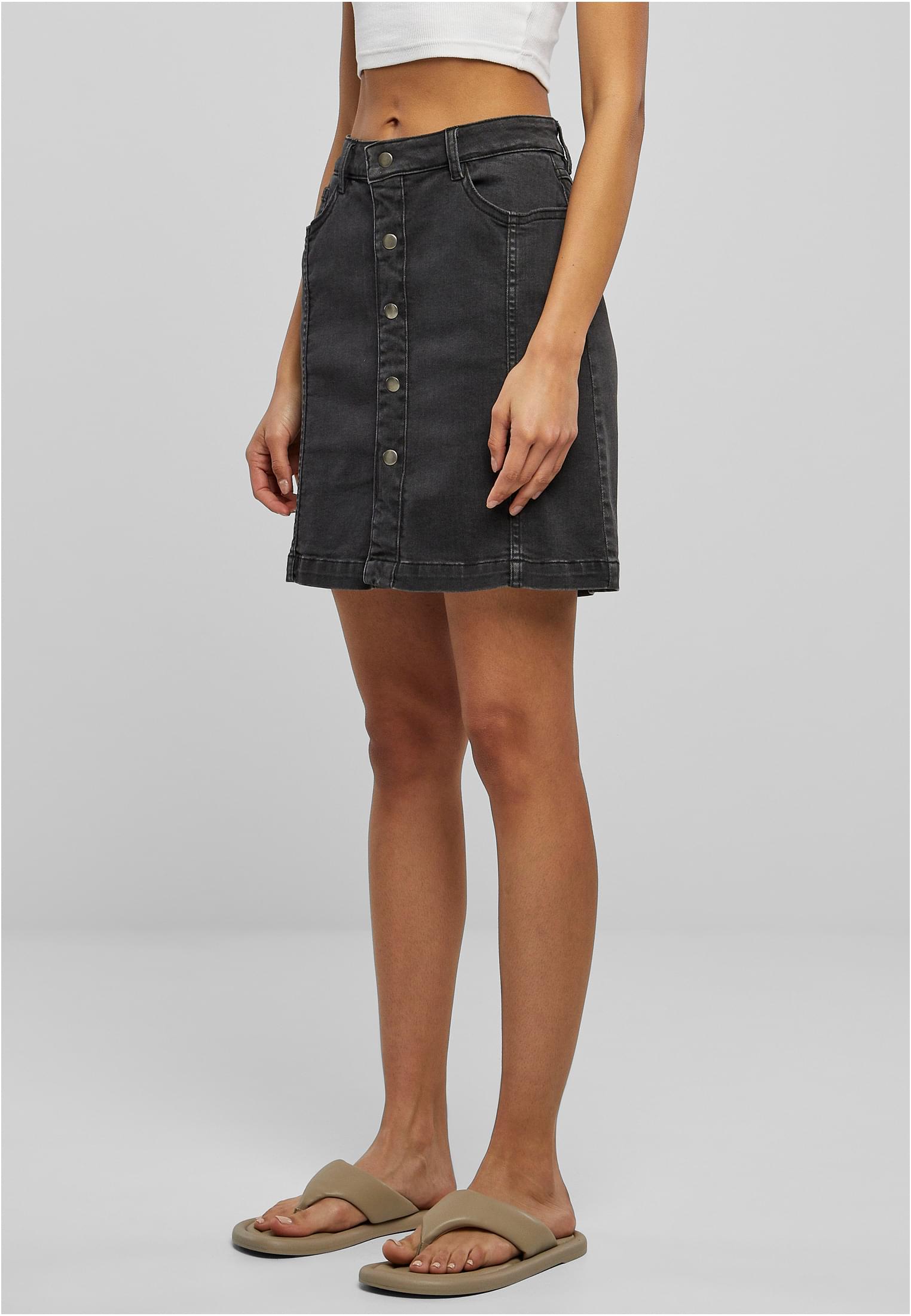 Ladies Organic Stretch Button Denim Skirt | black washed