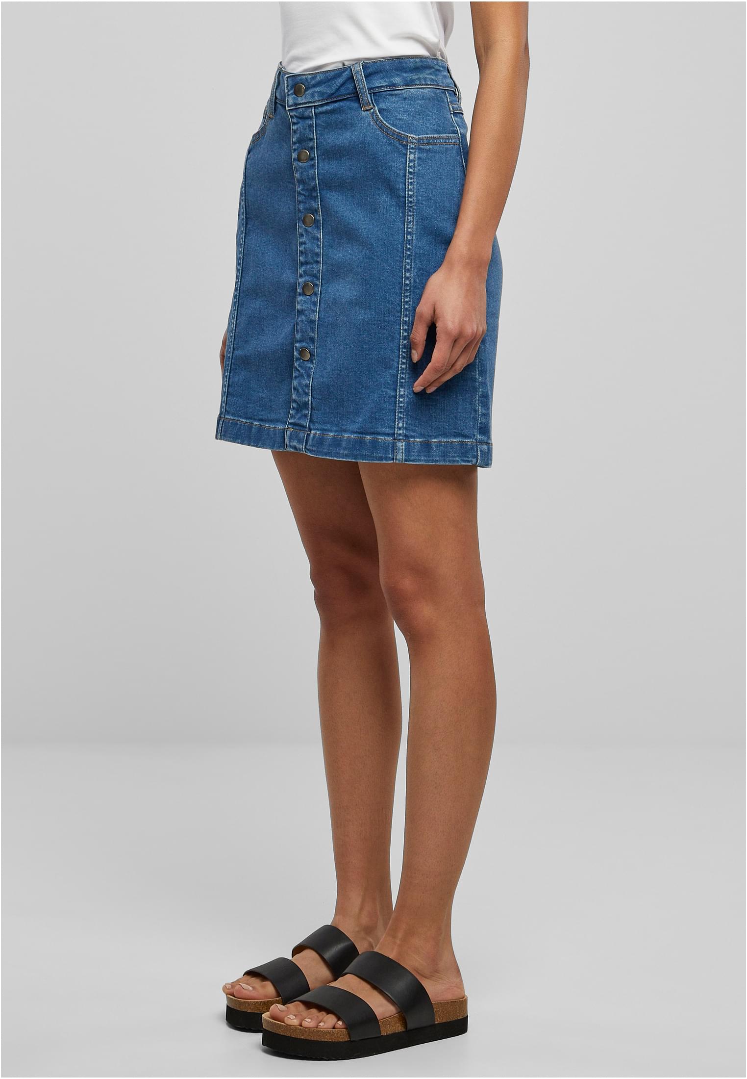 Ladies Organic Stretch Button Denim Skirt | clearblue washed