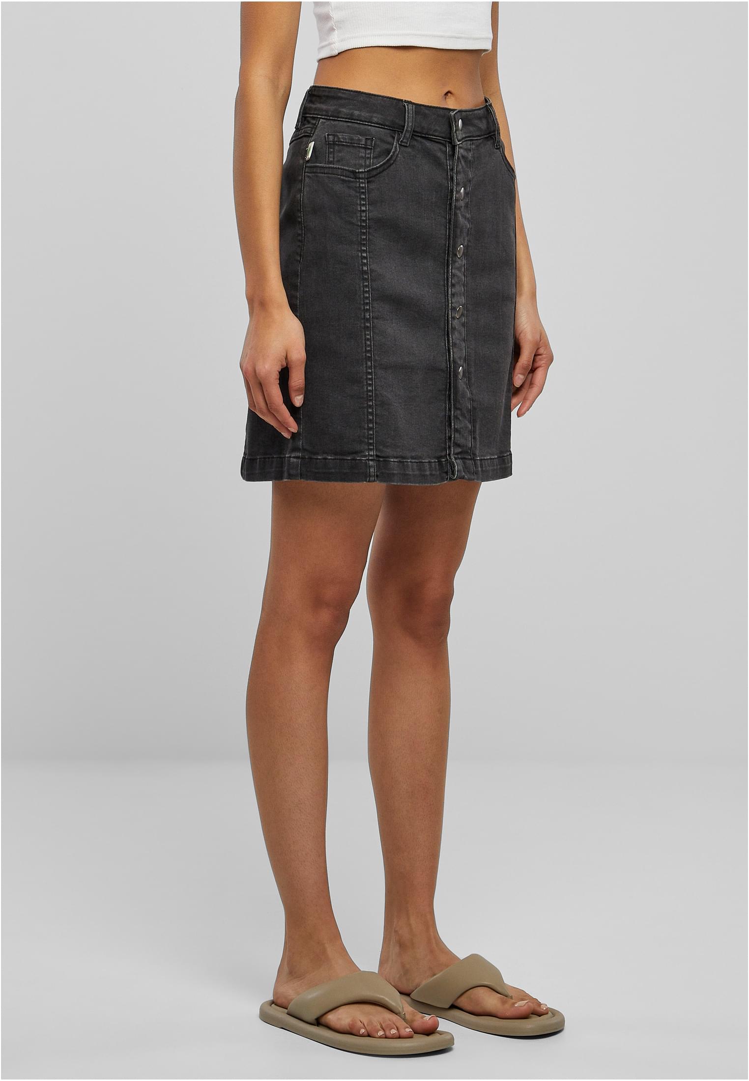 Ladies Organic Stretch Button Denim Skirt | black washed