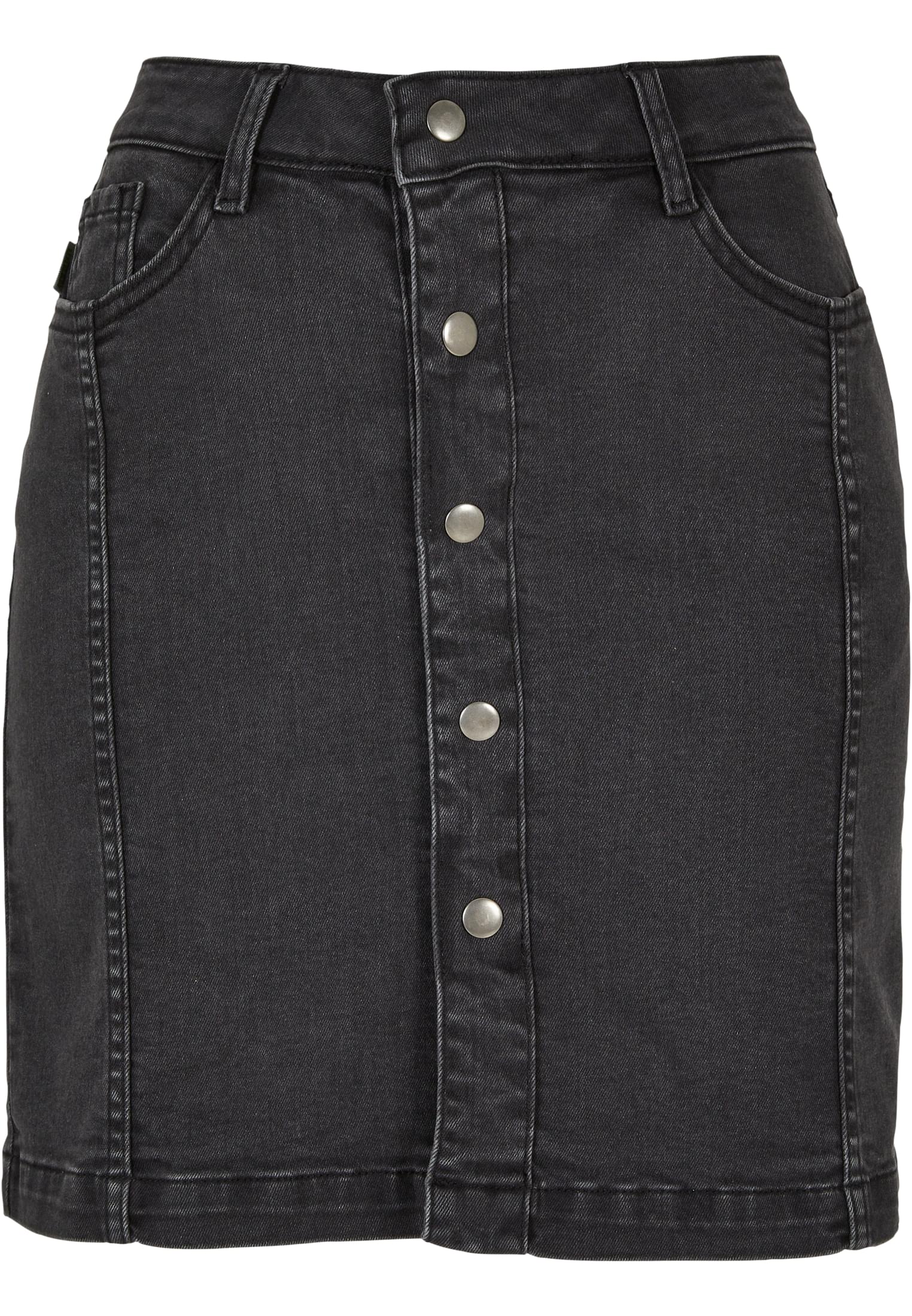 Ladies Organic Stretch Button Denim Skirt | black washed