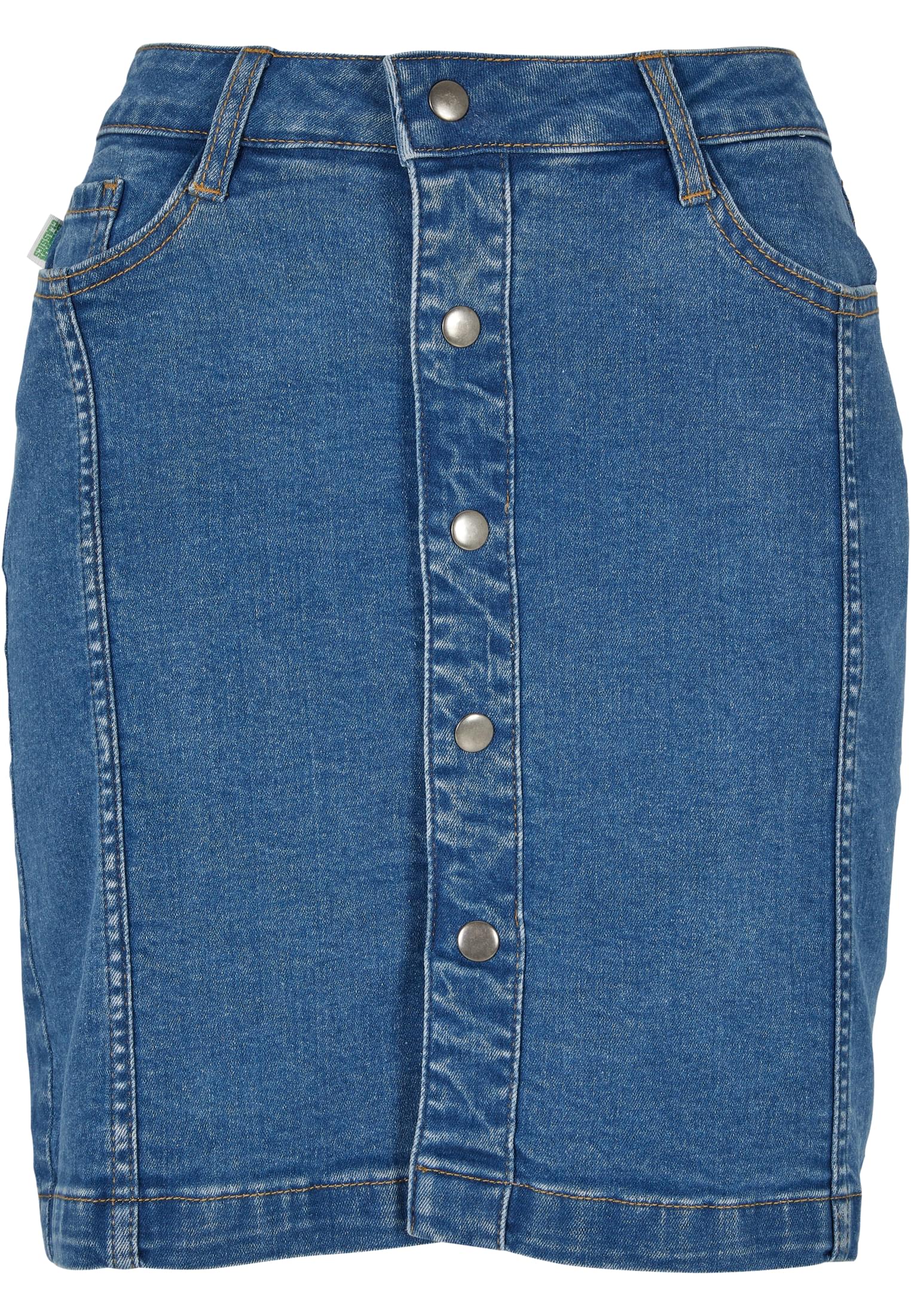 Ladies Organic Stretch Button Denim Skirt | clearblue washed