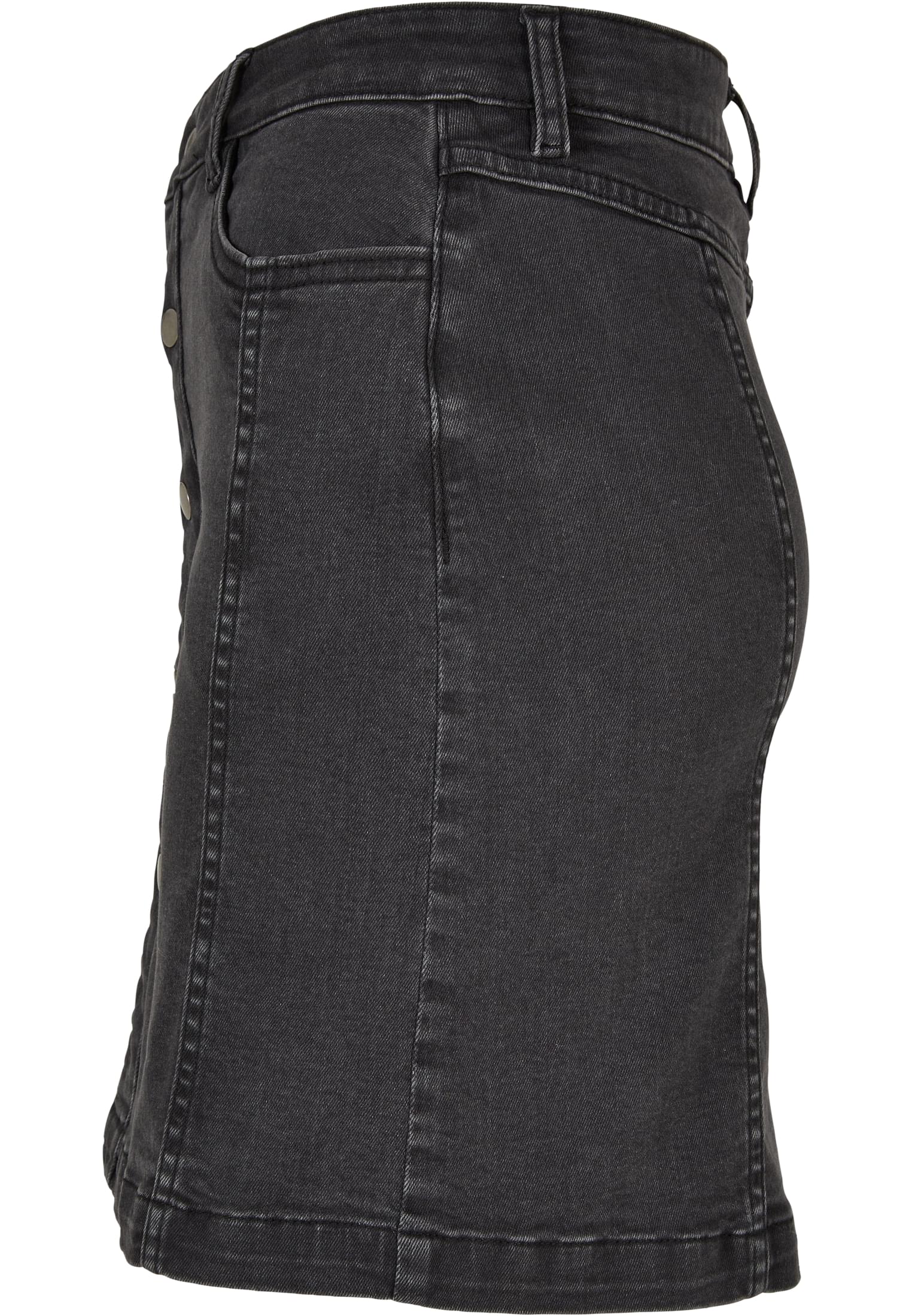 Ladies Organic Stretch Button Denim Skirt | black washed