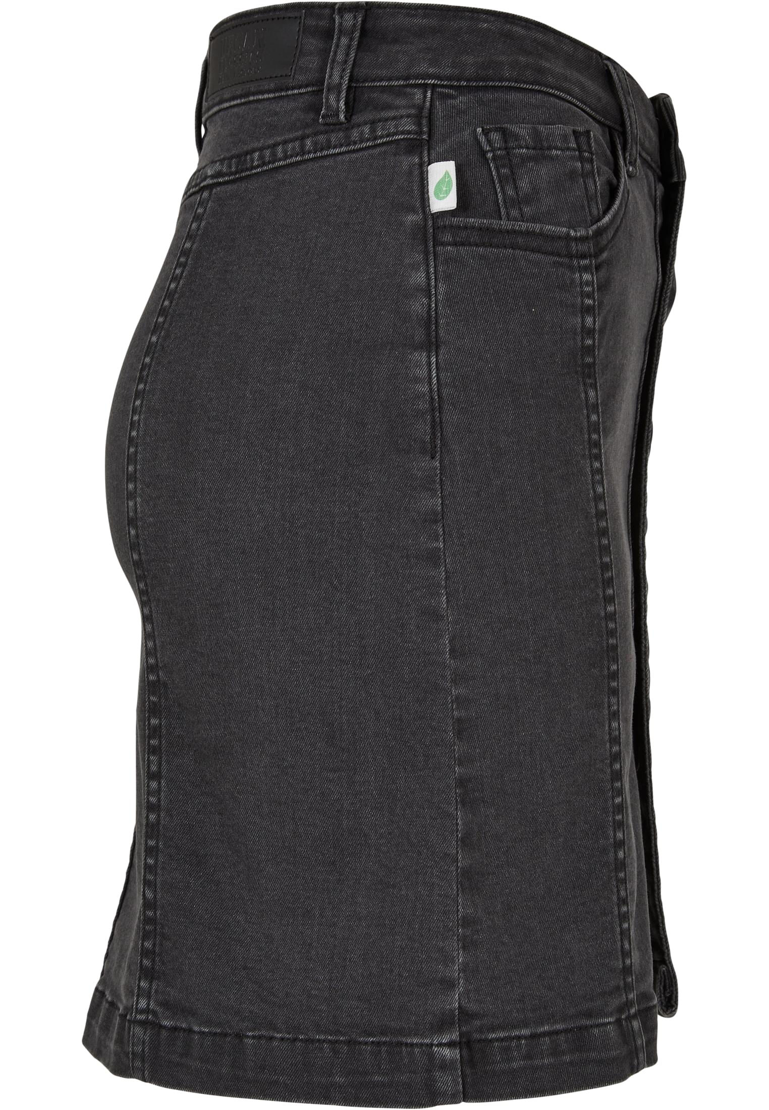 Ladies Organic Stretch Button Denim Skirt | black washed