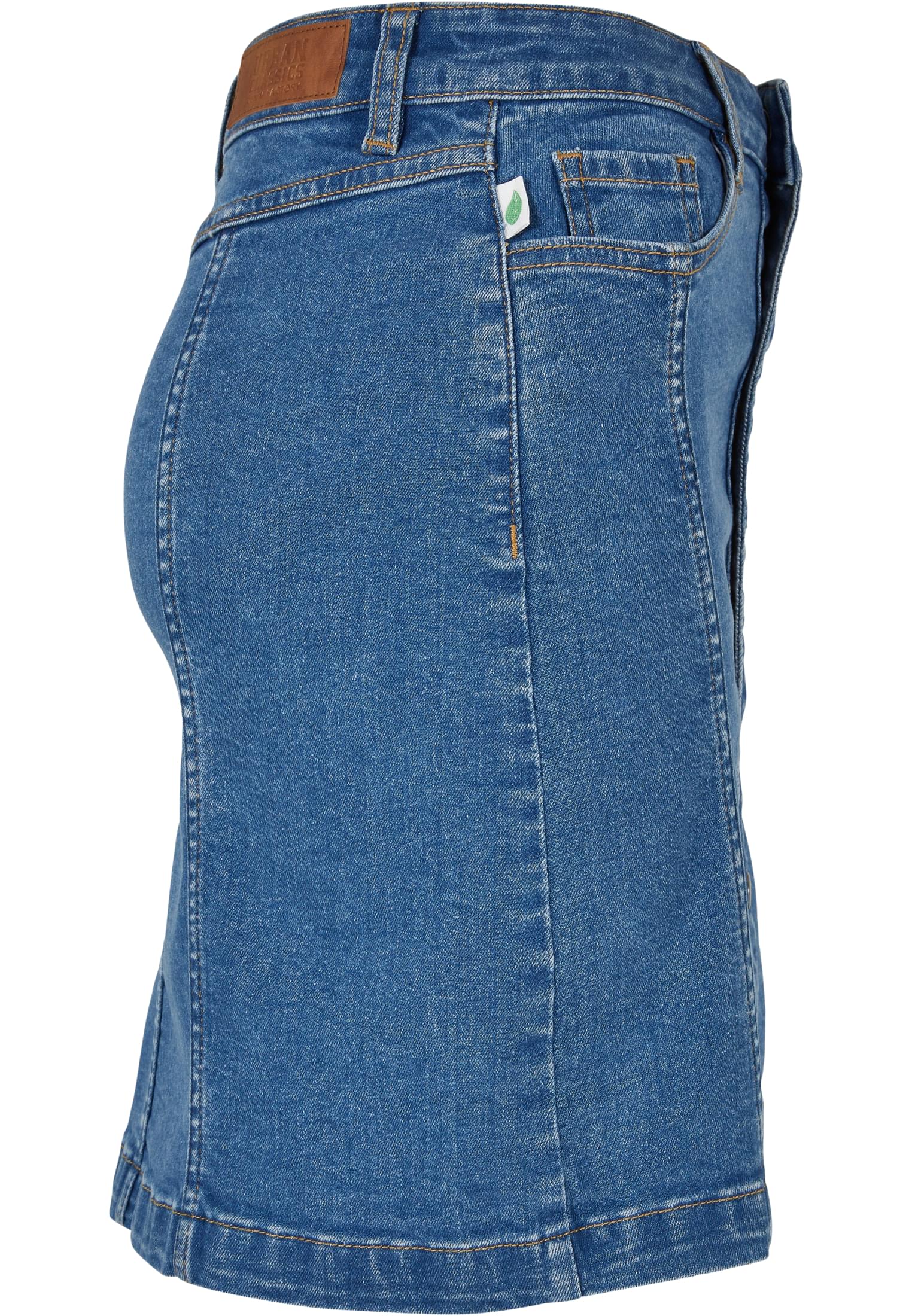 Ladies Organic Stretch Button Denim Skirt | clearblue washed