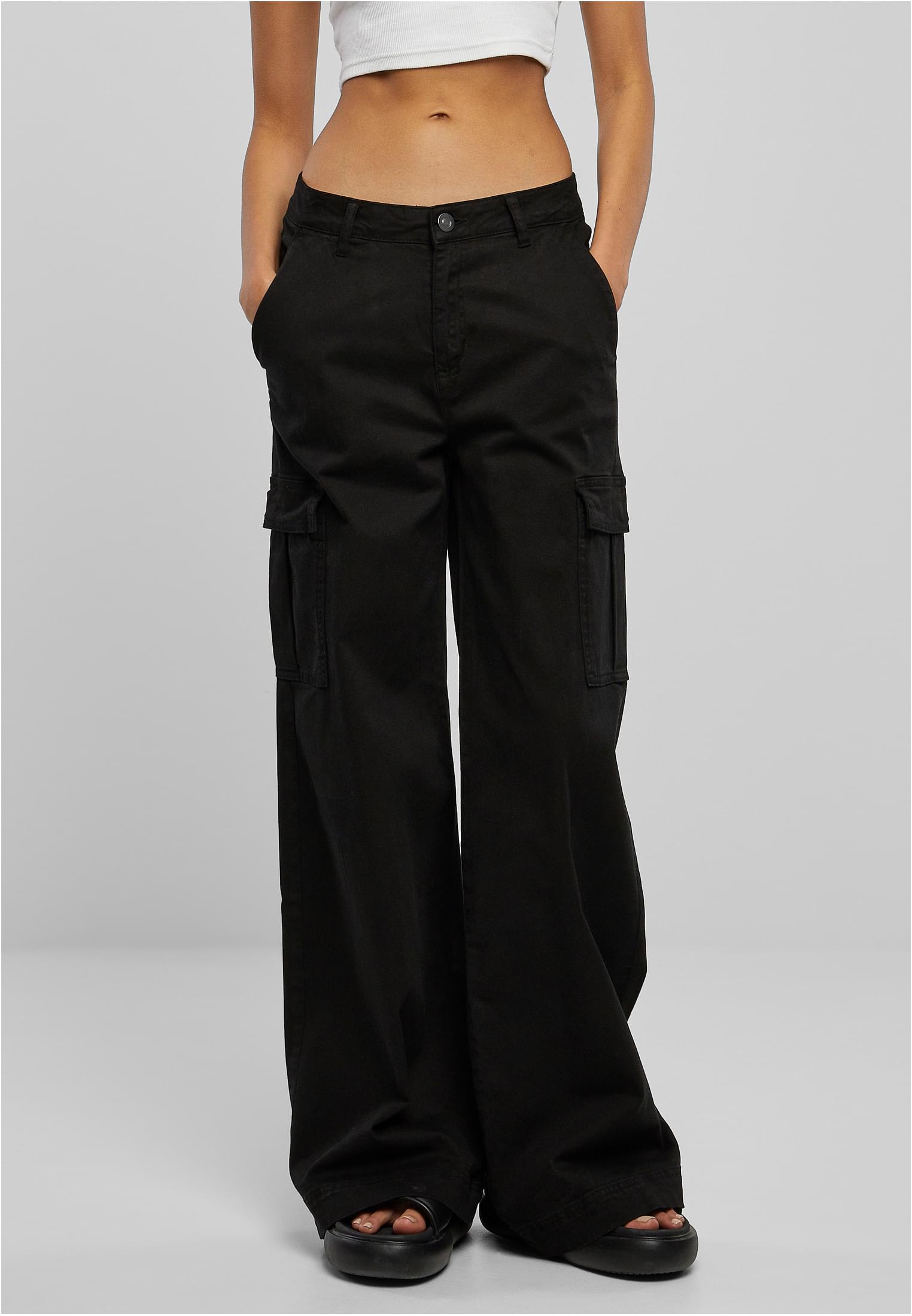 Ladies High Waist Wide Leg Twill Cargo Pants | black