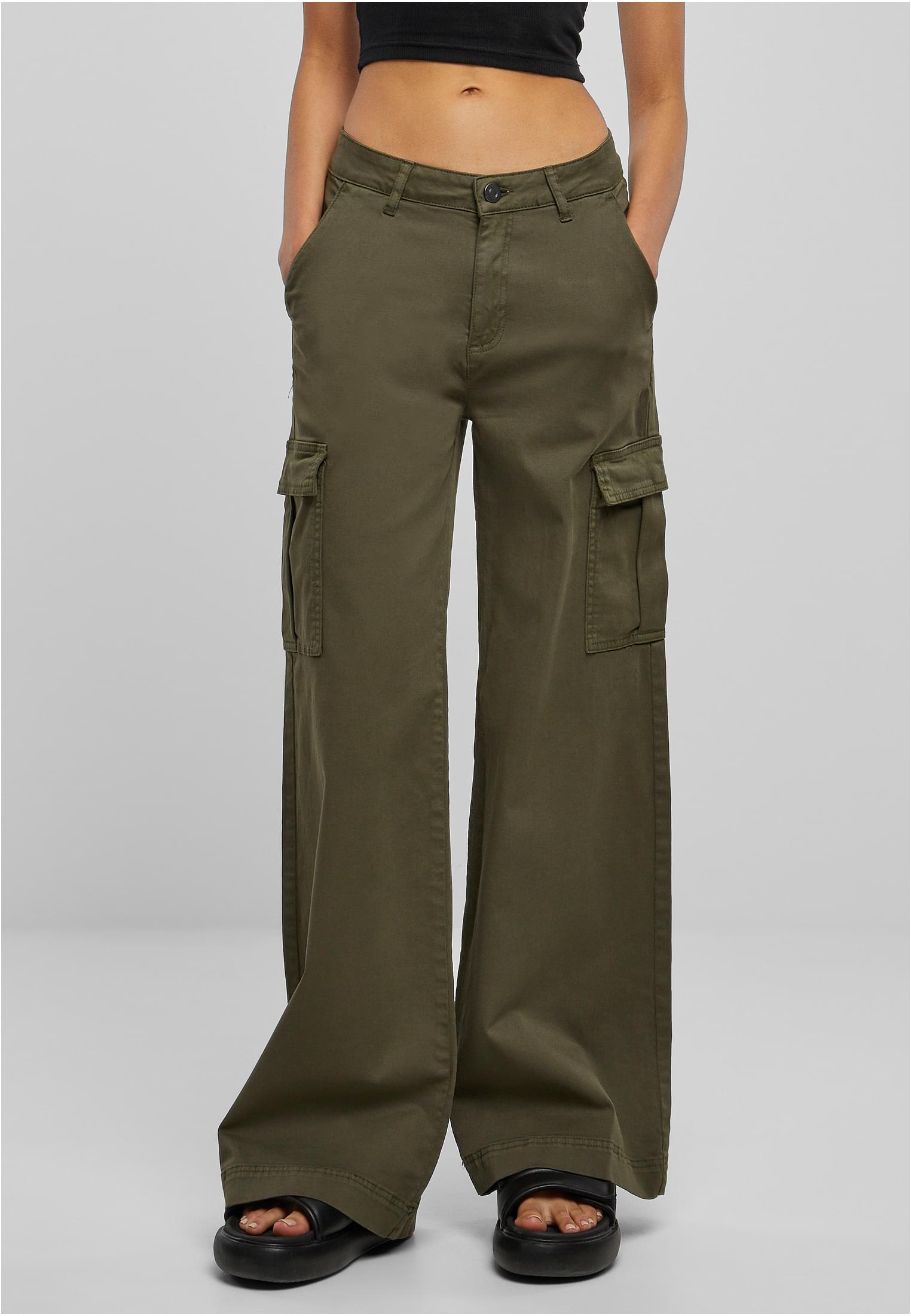 Ladies High Waist Wide Leg Twill Cargo Pants | olive