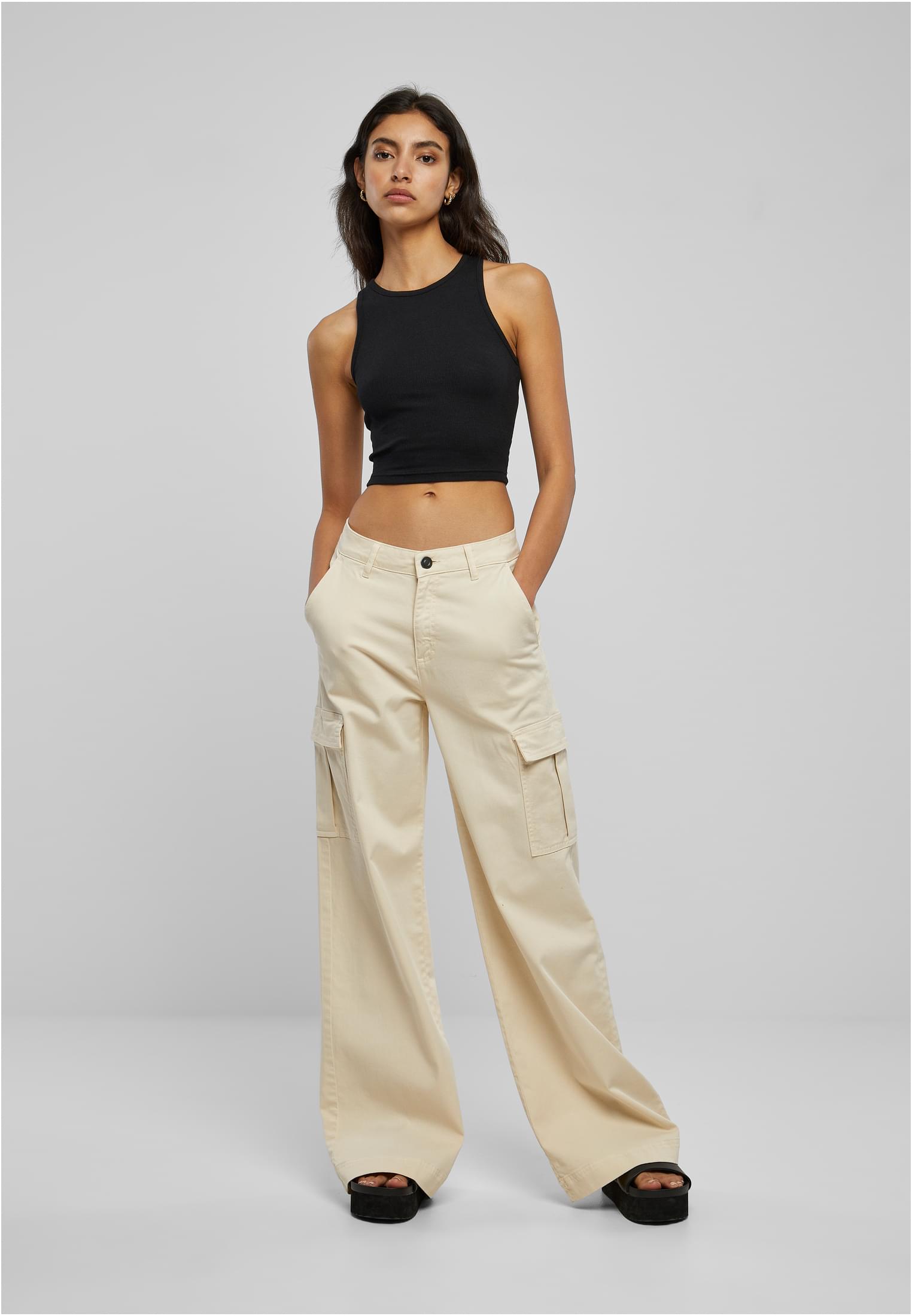 Ladies High Waist Wide Leg Twill Cargo Pants | whitesand