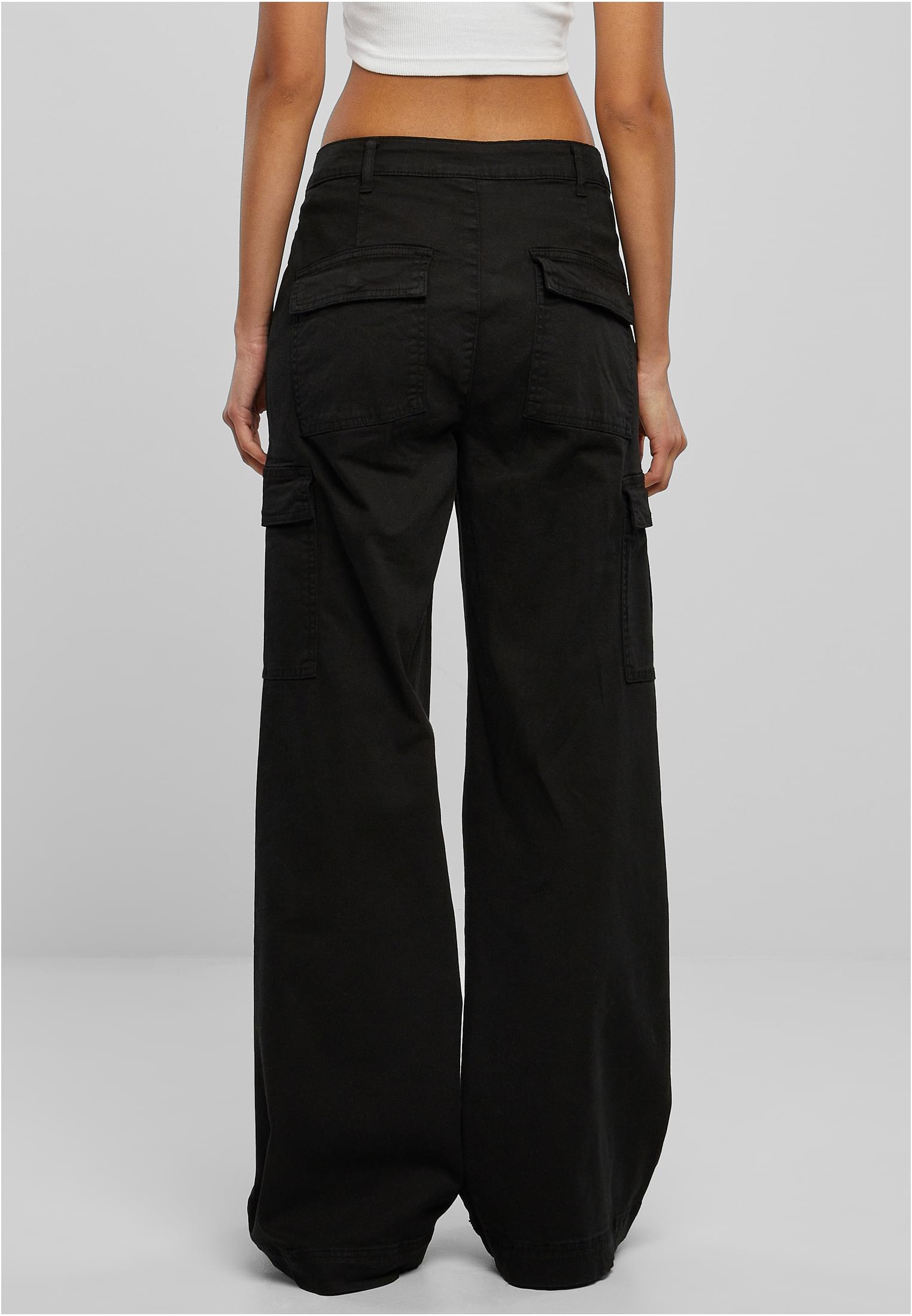 Ladies High Waist Wide Leg Twill Cargo Pants | black