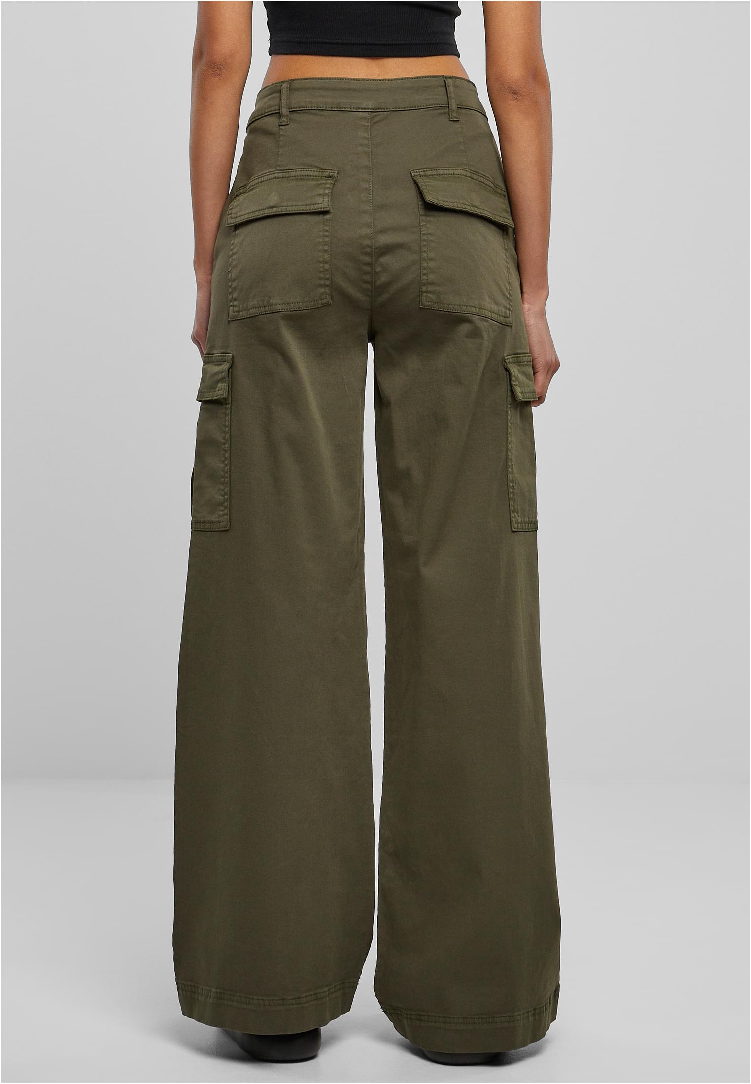 Ladies High Waist Wide Leg Twill Cargo Pants | olive