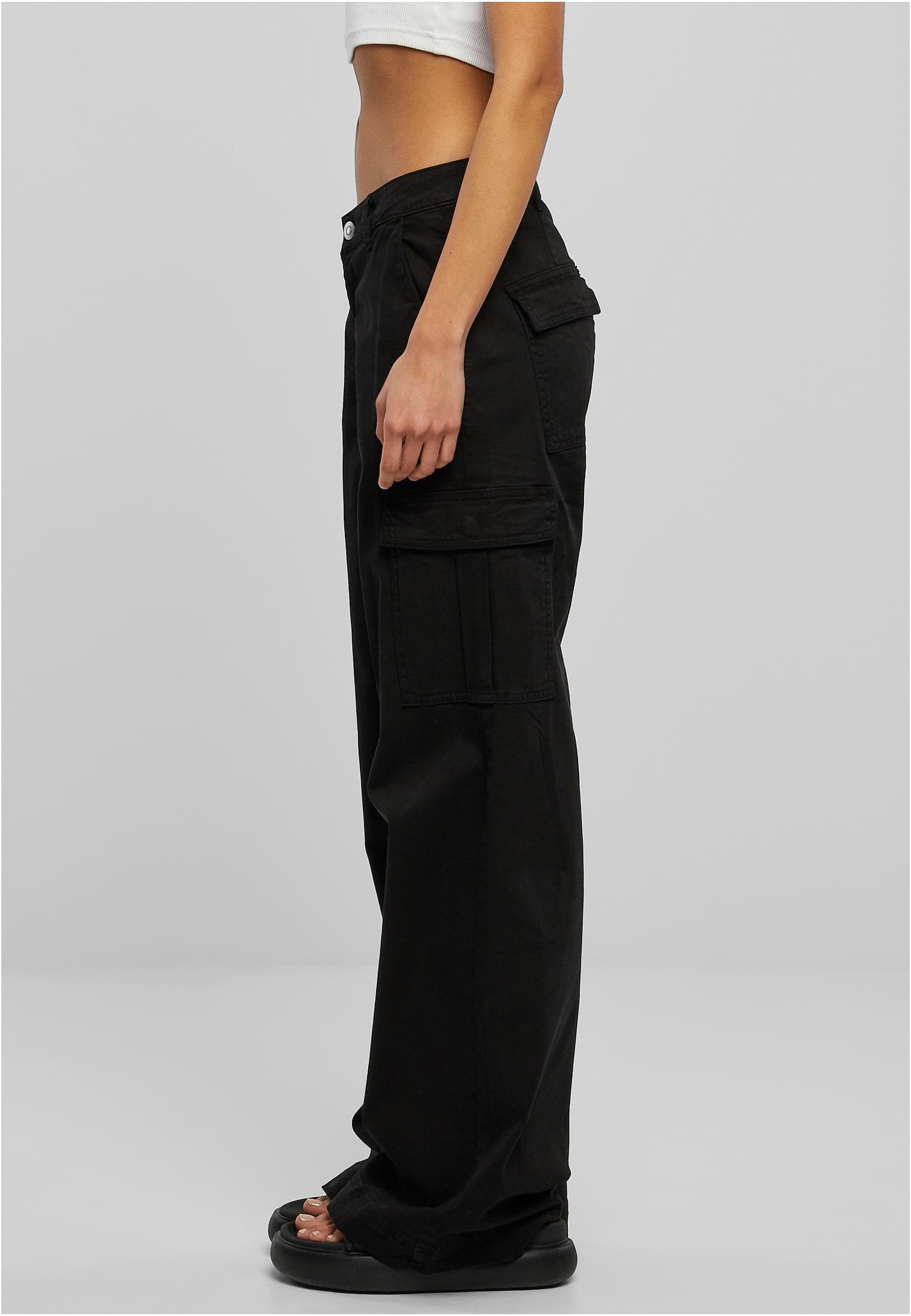 Ladies High Waist Wide Leg Twill Cargo Pants | black