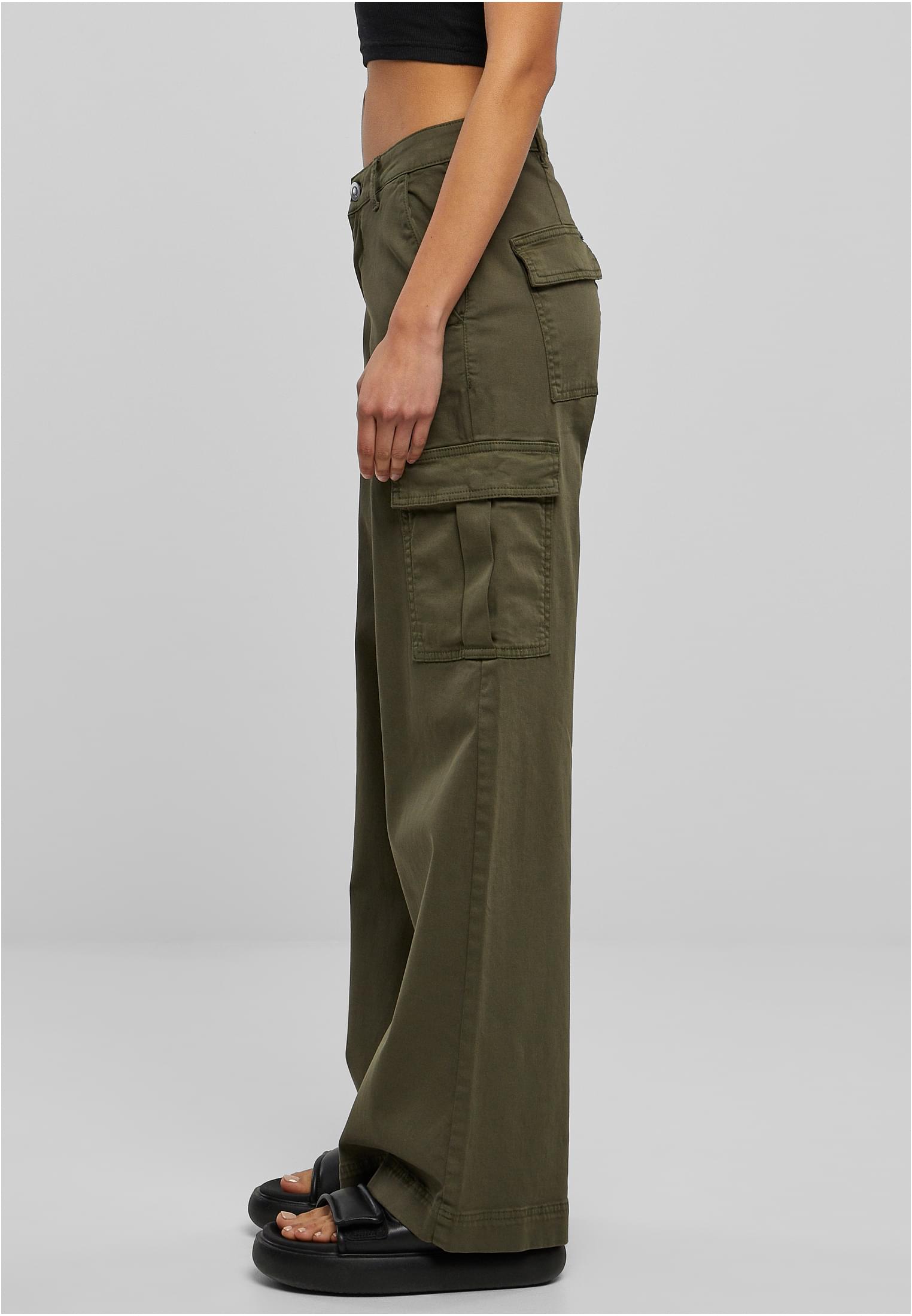 Ladies High Waist Wide Leg Twill Cargo Pants | olive