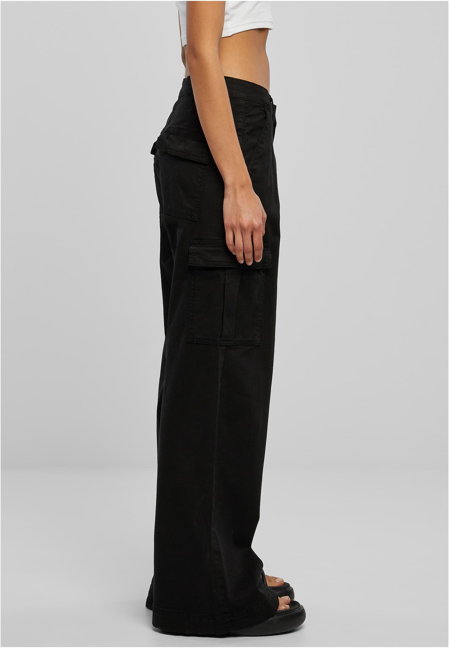 Ladies High Waist Wide Leg Twill Cargo Pants | black