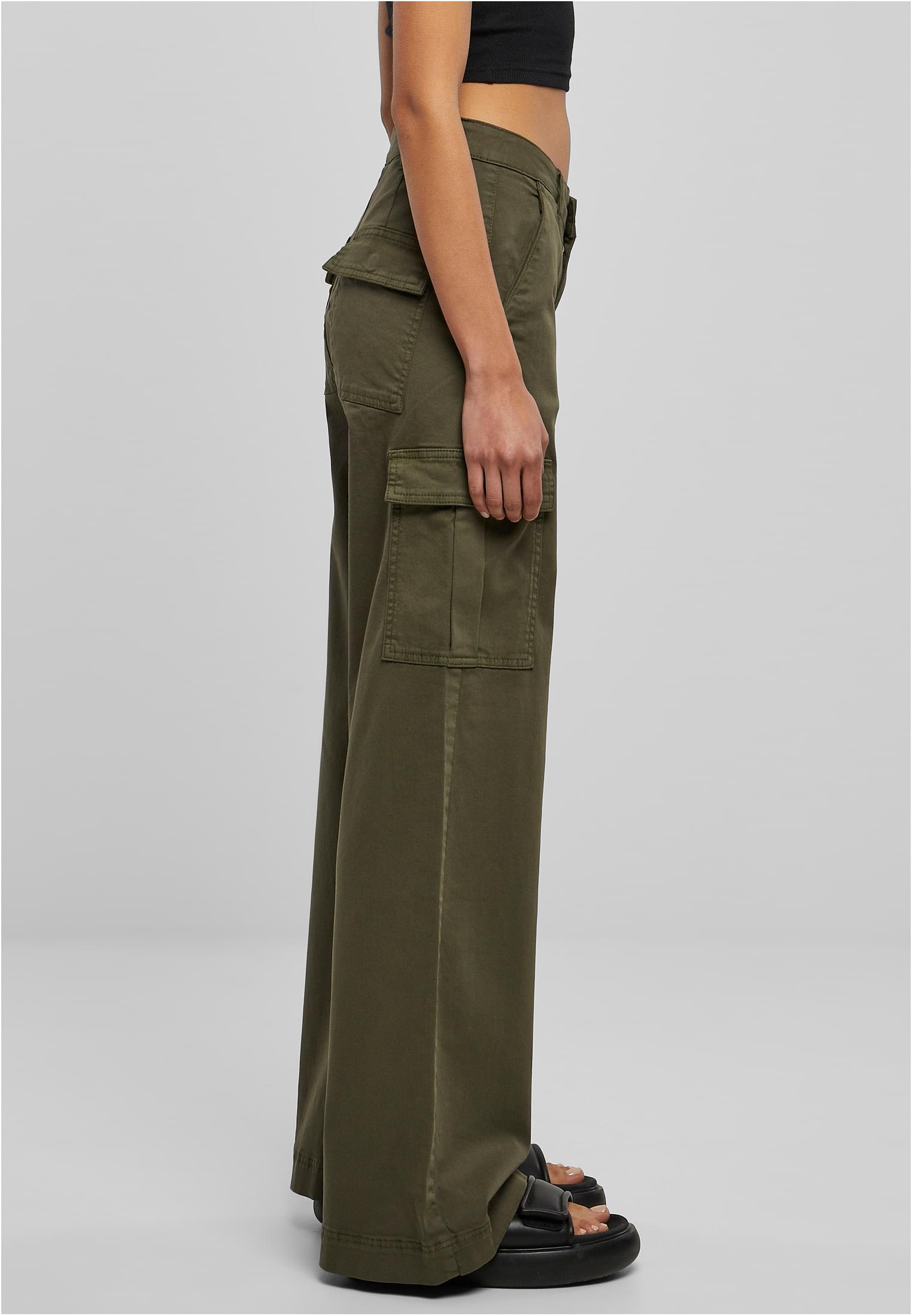 Ladies High Waist Wide Leg Twill Cargo Pants | olive