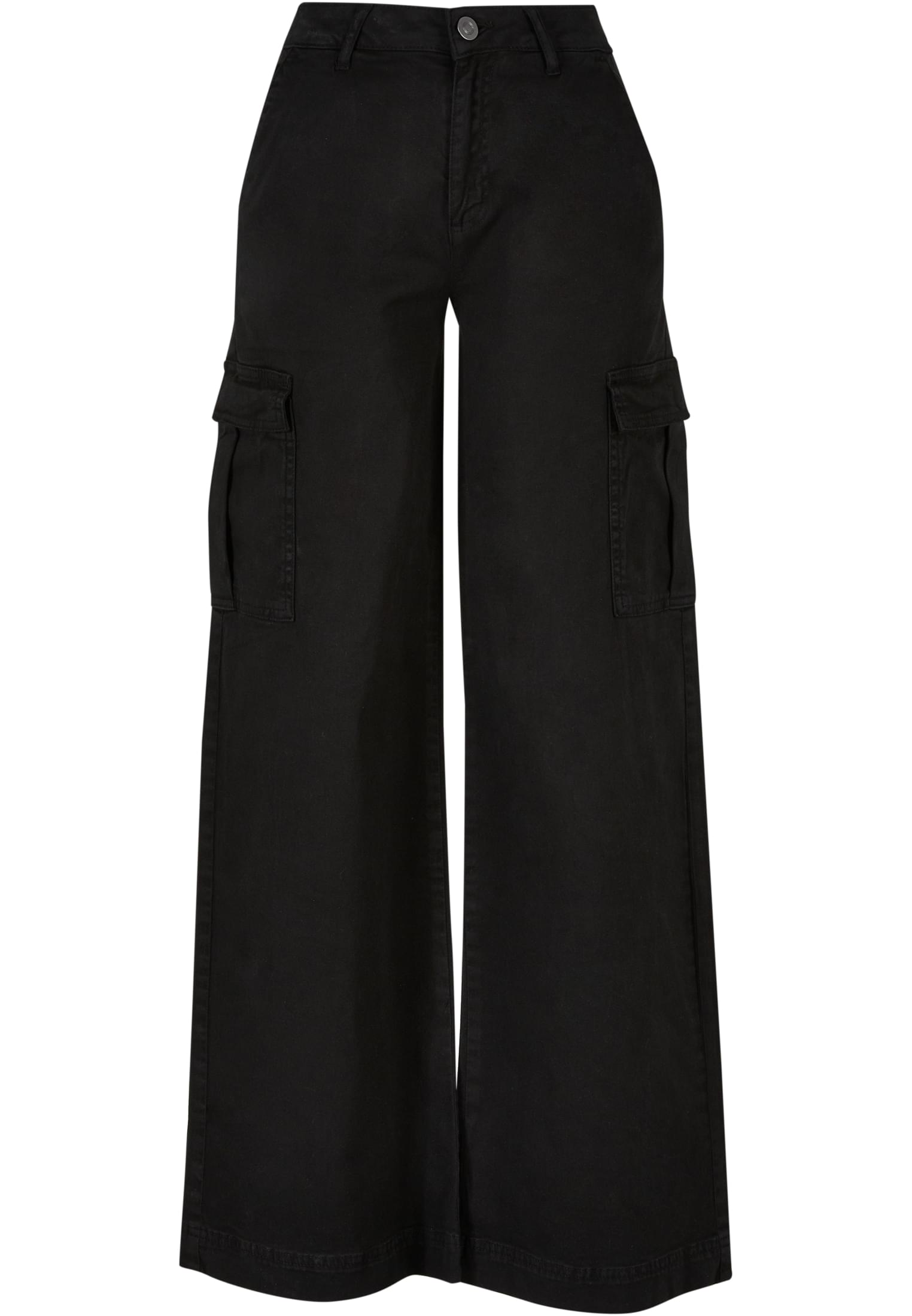 Ladies High Waist Wide Leg Twill Cargo Pants | black