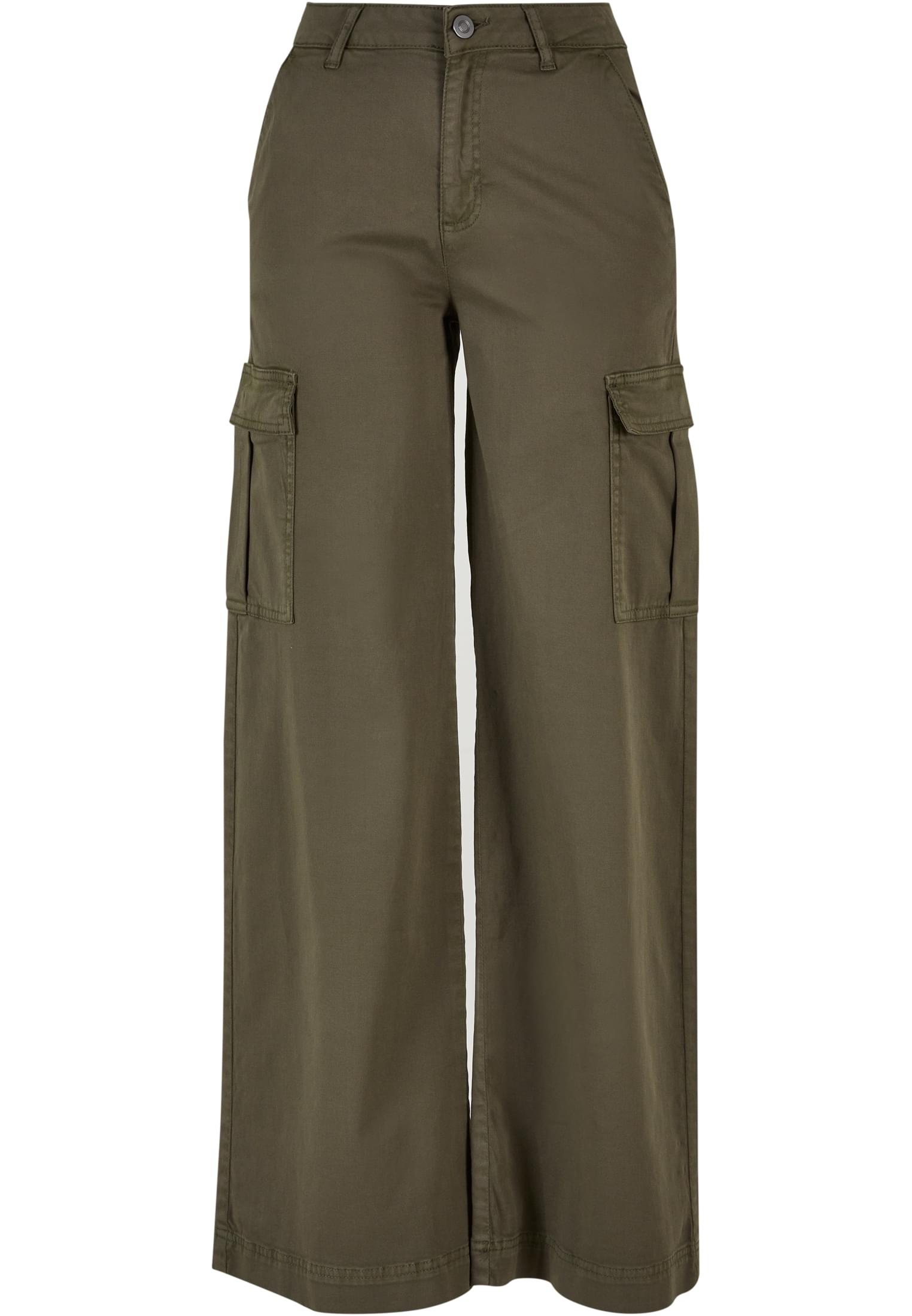 Ladies High Waist Wide Leg Twill Cargo Pants | olive