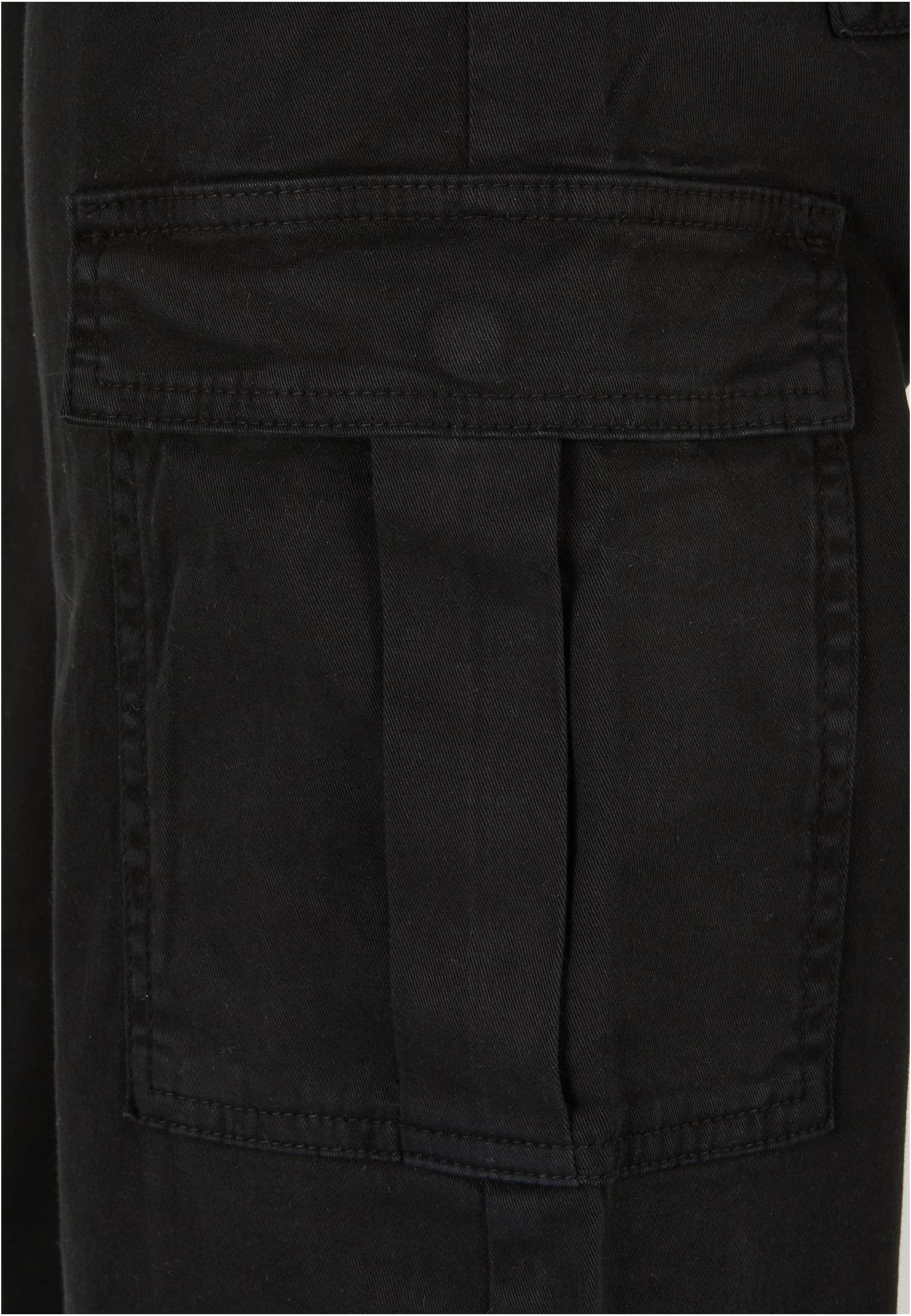 Ladies High Waist Wide Leg Twill Cargo Pants | black