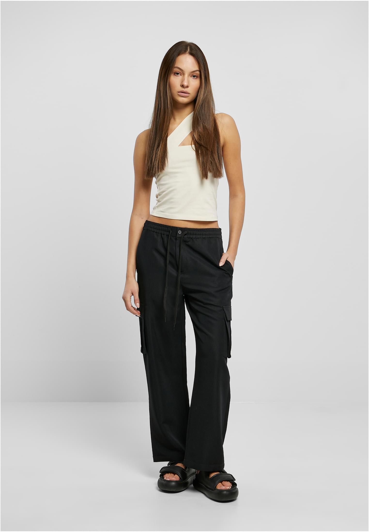 Ladies Vicose Straight Leg Cargo Pants | black