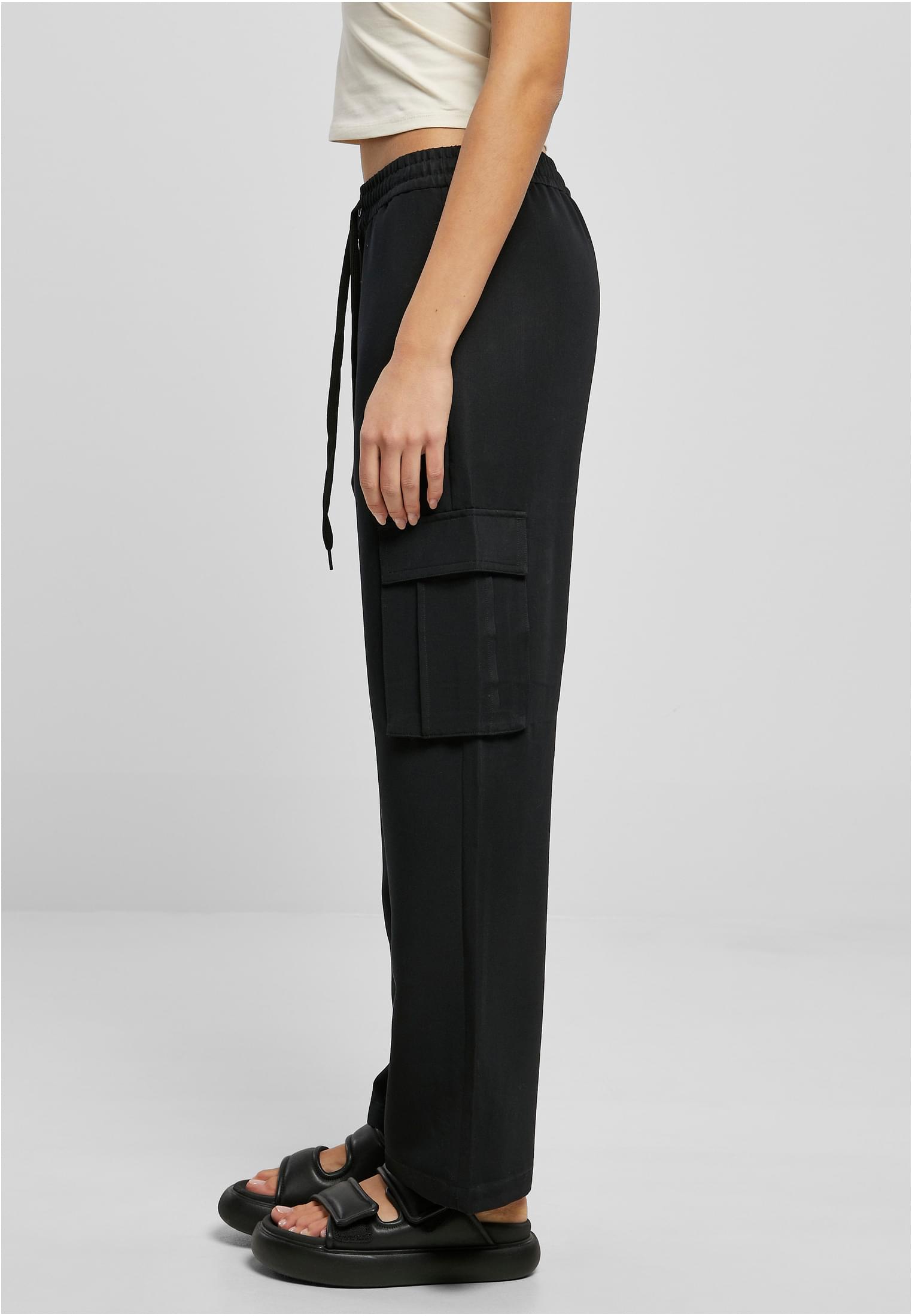 Ladies Vicose Straight Leg Cargo Pants | black