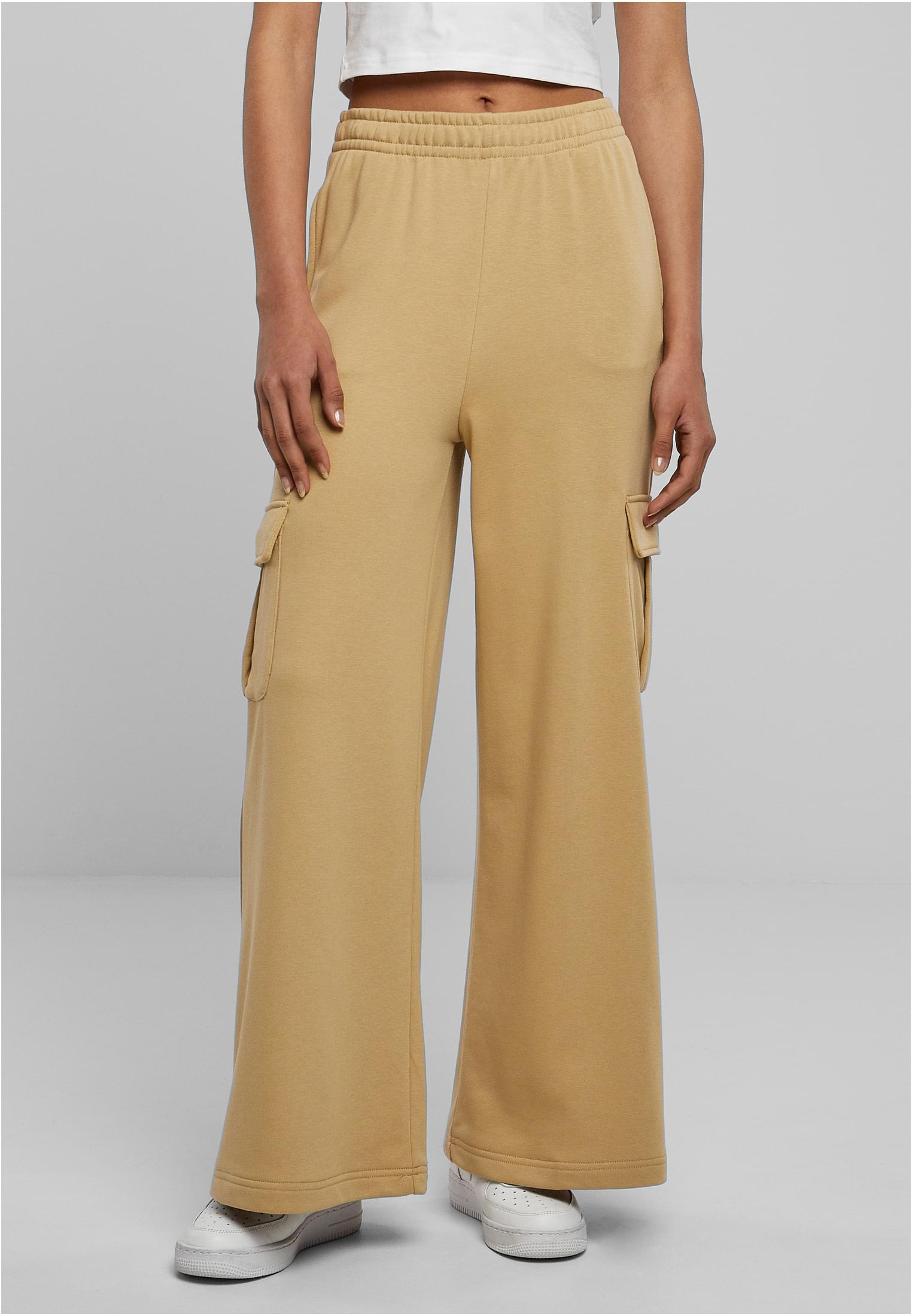 Ladies Highwaist Wide Leg Cargo Terry Pants | unionbeige