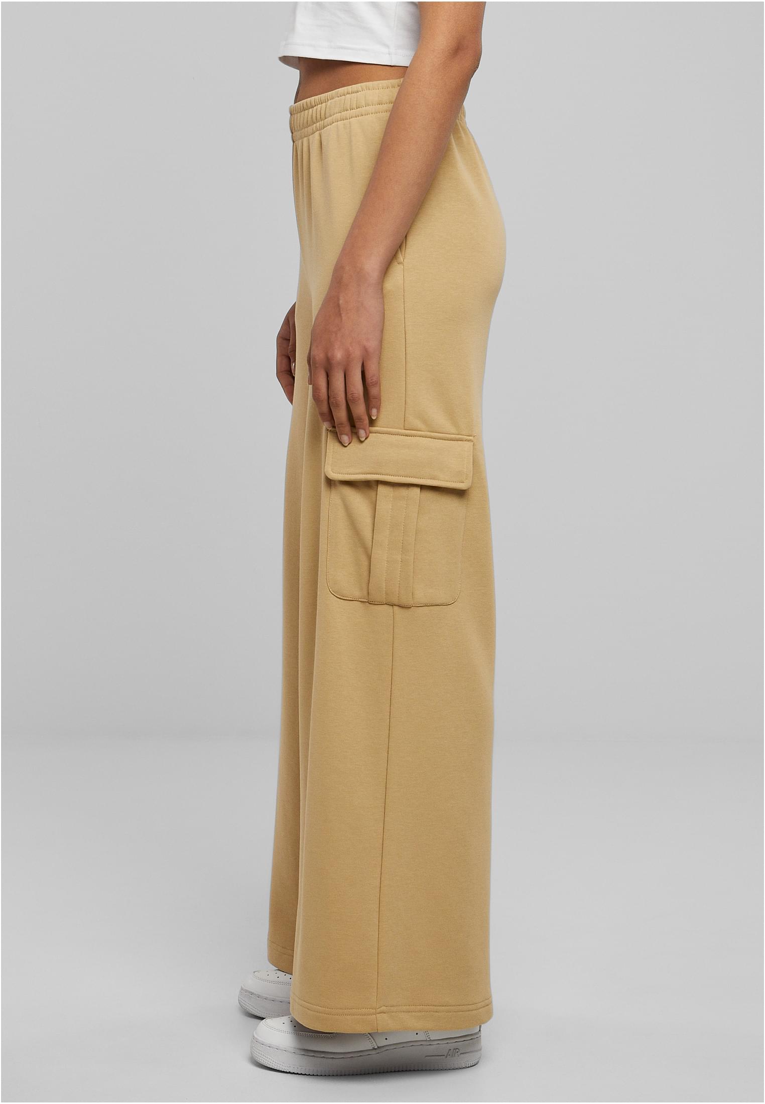 Ladies Highwaist Wide Leg Cargo Terry Pants | unionbeige