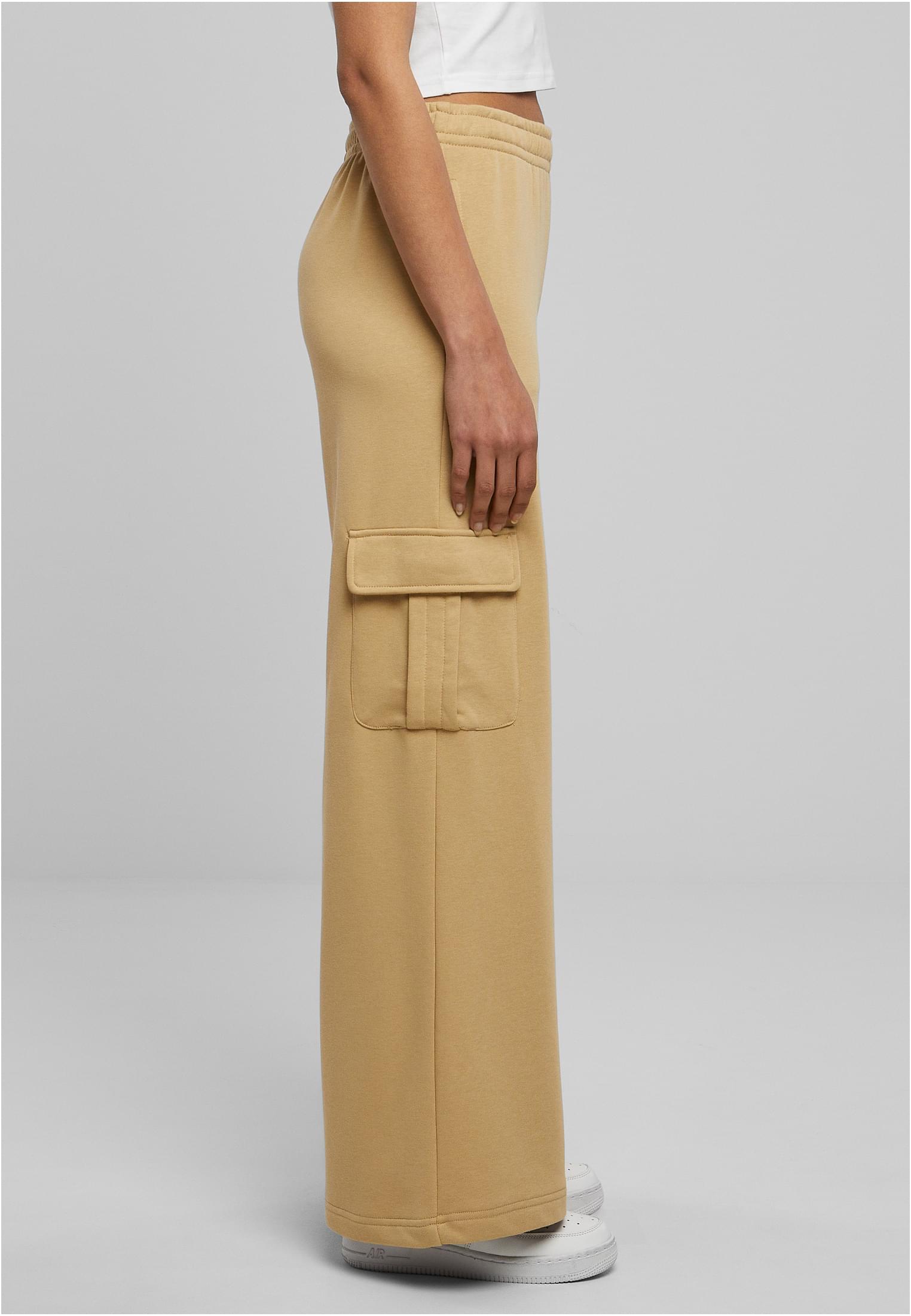 Ladies Highwaist Wide Leg Cargo Terry Pants | unionbeige