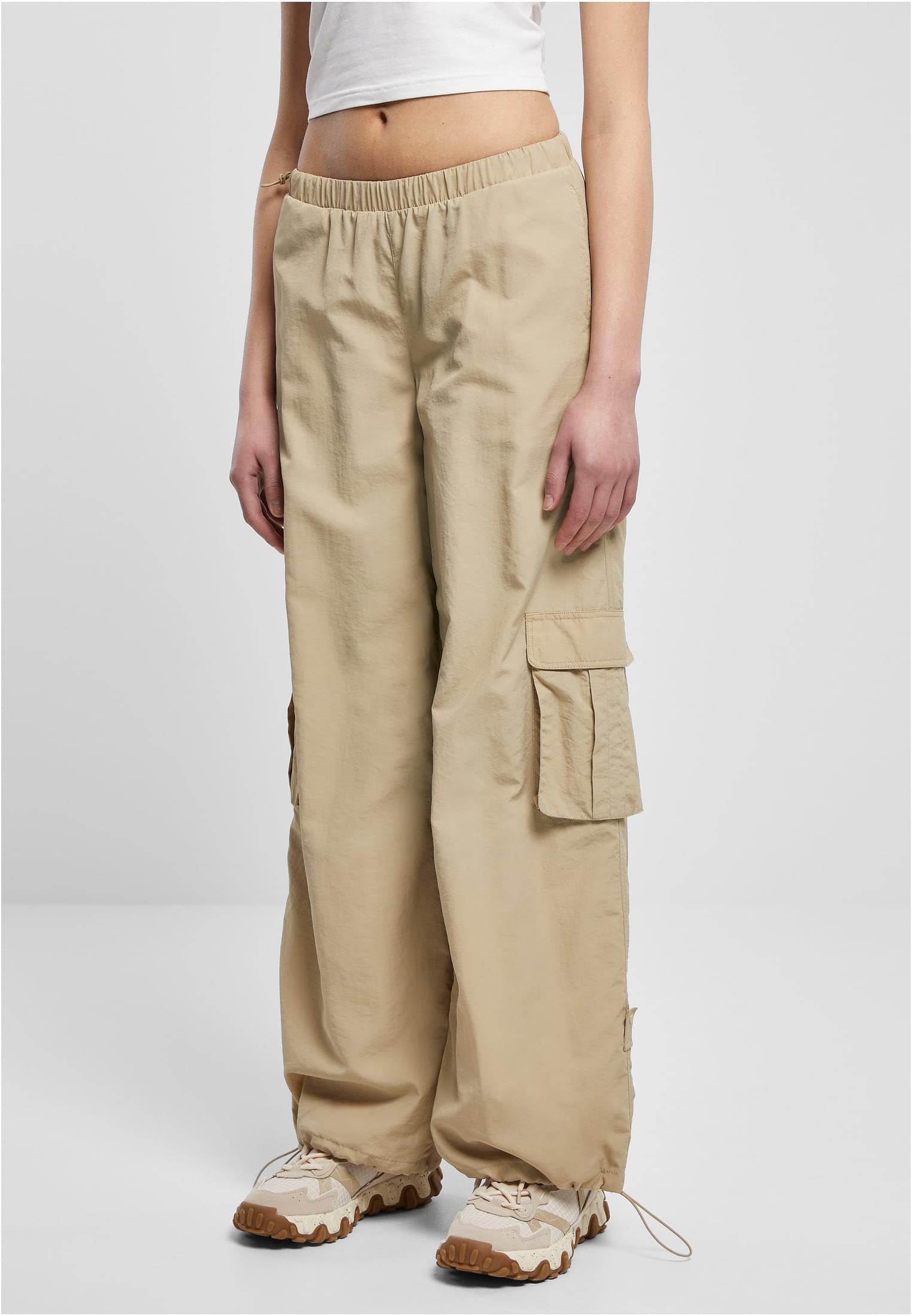 Ladies Wide Crinkle Nylon Cargo Pants | concrete