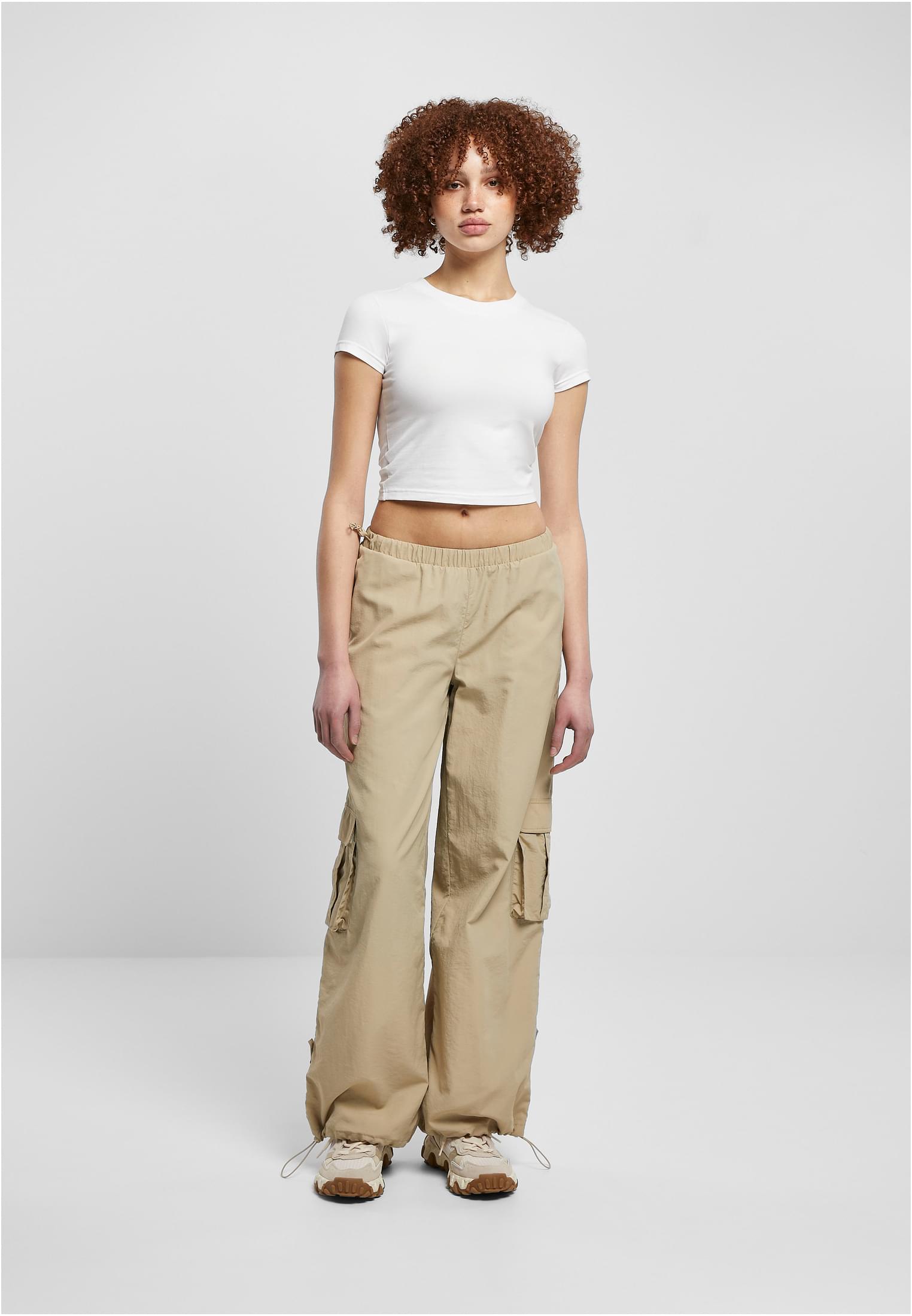 Ladies Wide Crinkle Nylon Cargo Pants | concrete