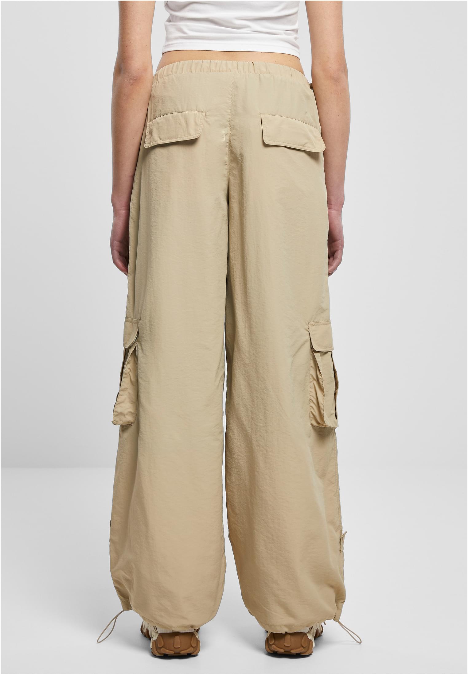 Ladies Wide Crinkle Nylon Cargo Pants | concrete