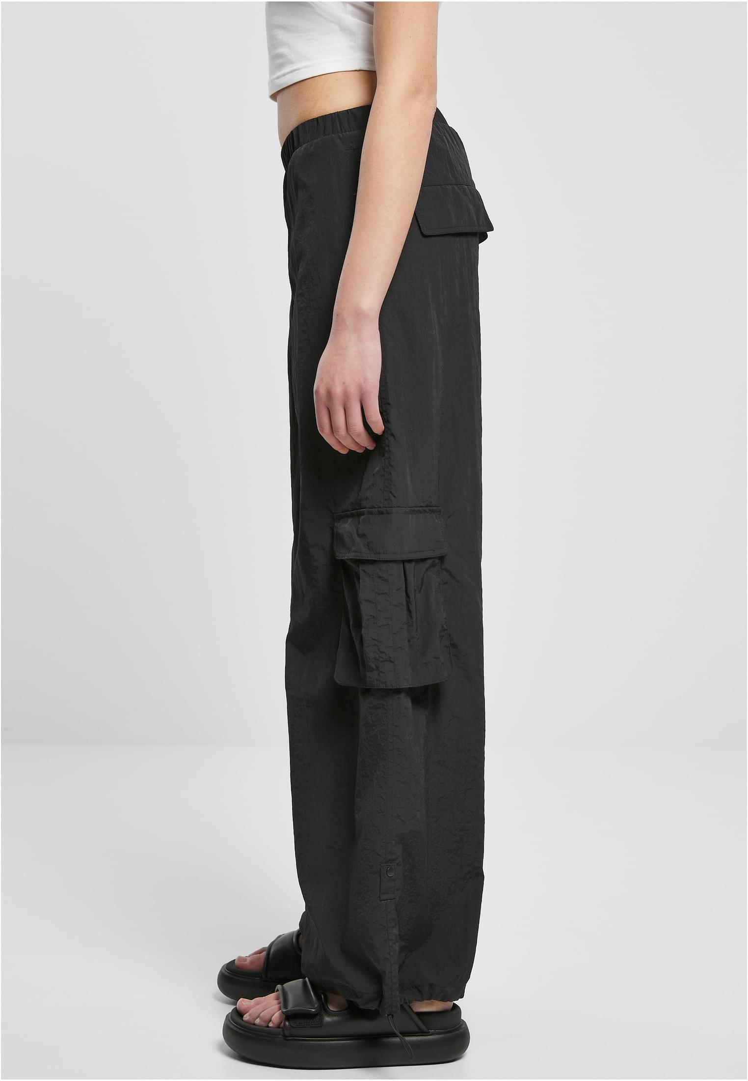 Ladies Wide Crinkle Nylon Cargo Pants | black