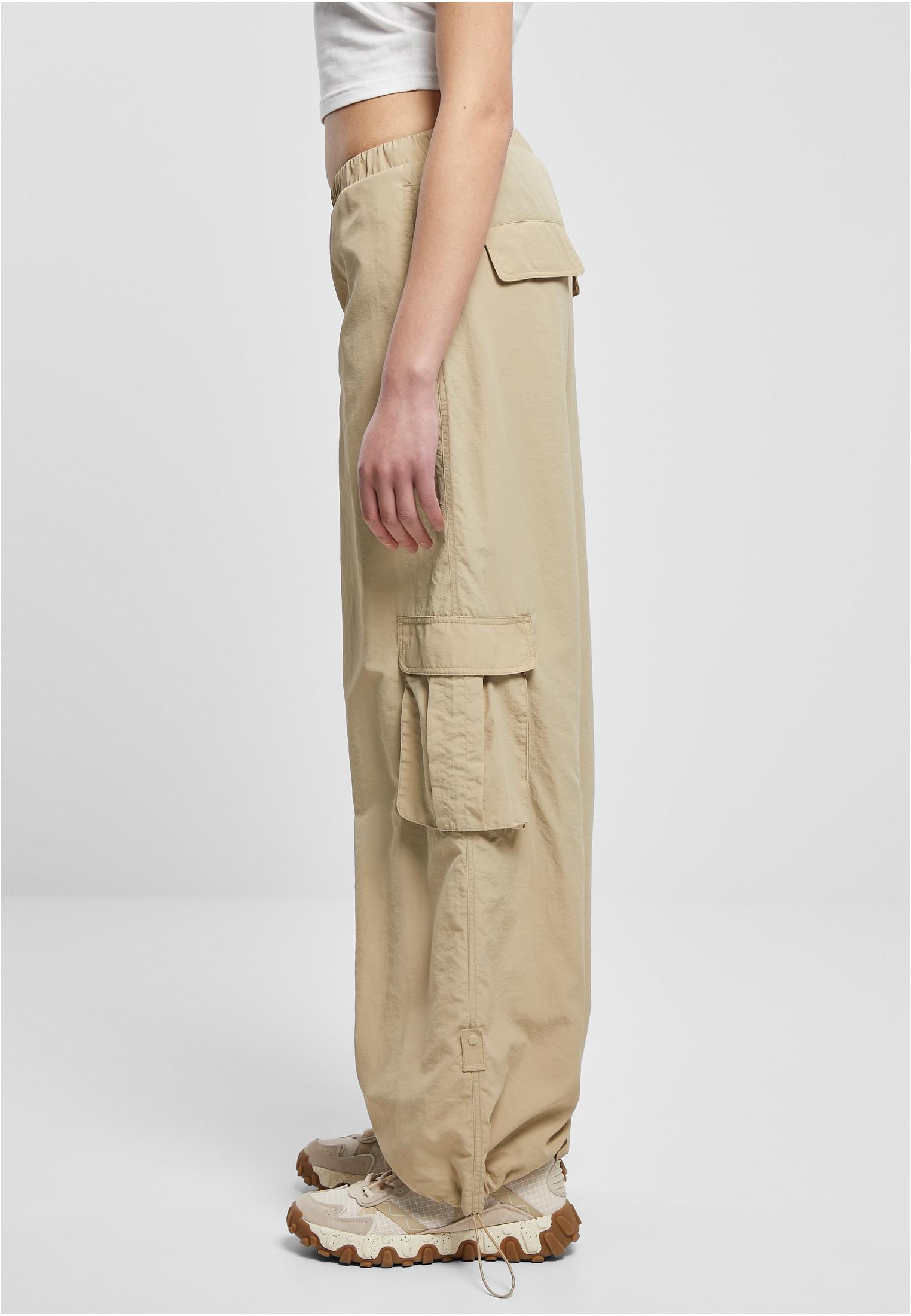 Ladies Wide Crinkle Nylon Cargo Pants | concrete