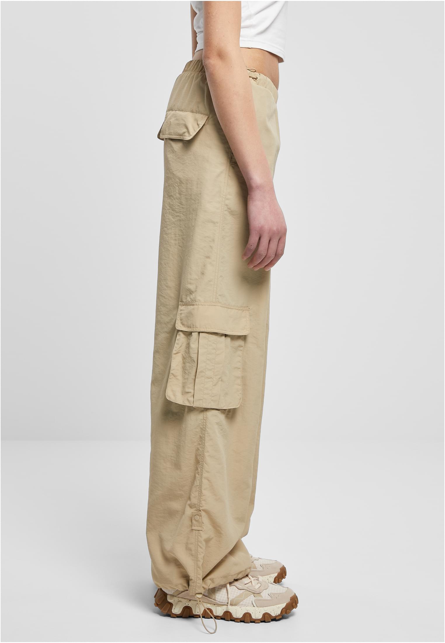 Ladies Wide Crinkle Nylon Cargo Pants | concrete