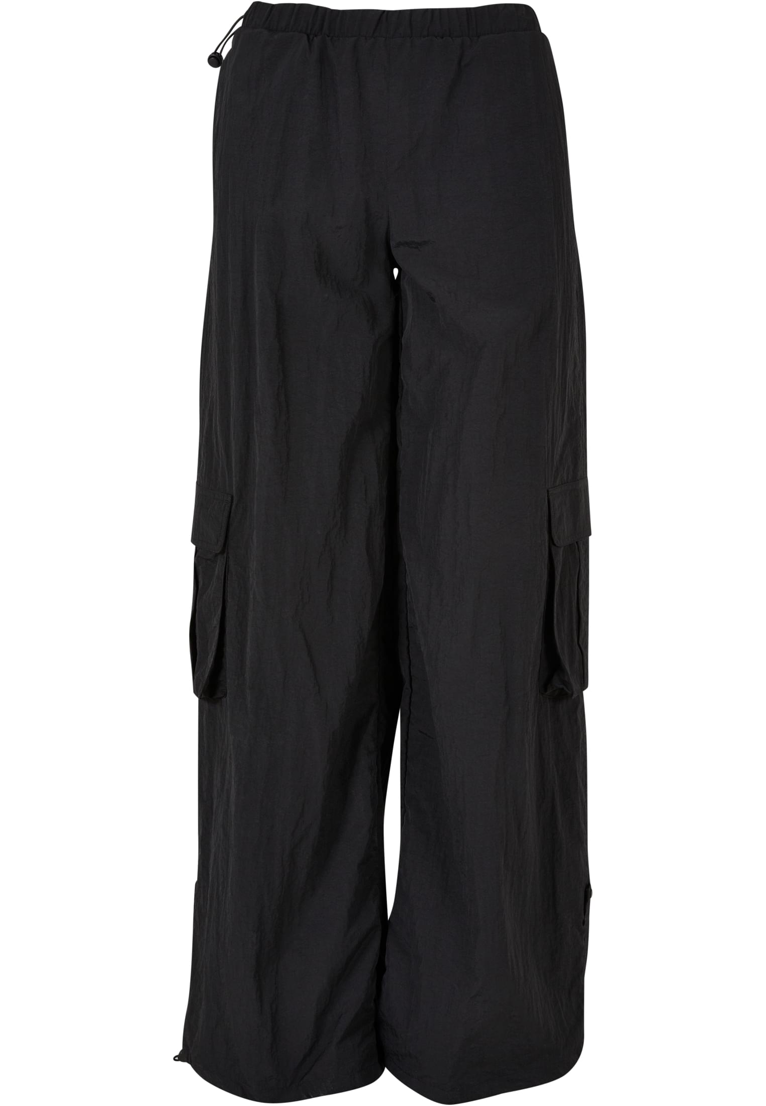 Ladies Wide Crinkle Nylon Cargo Pants | black