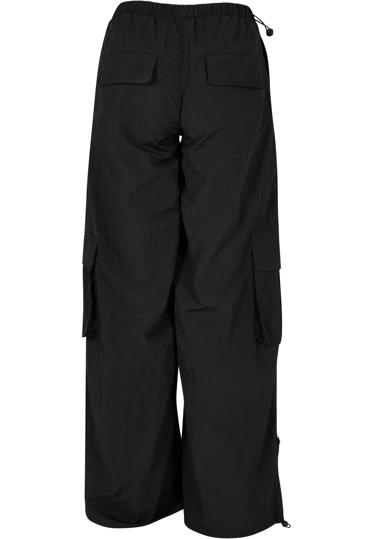 Ladies Wide Crinkle Nylon Cargo Pants | black