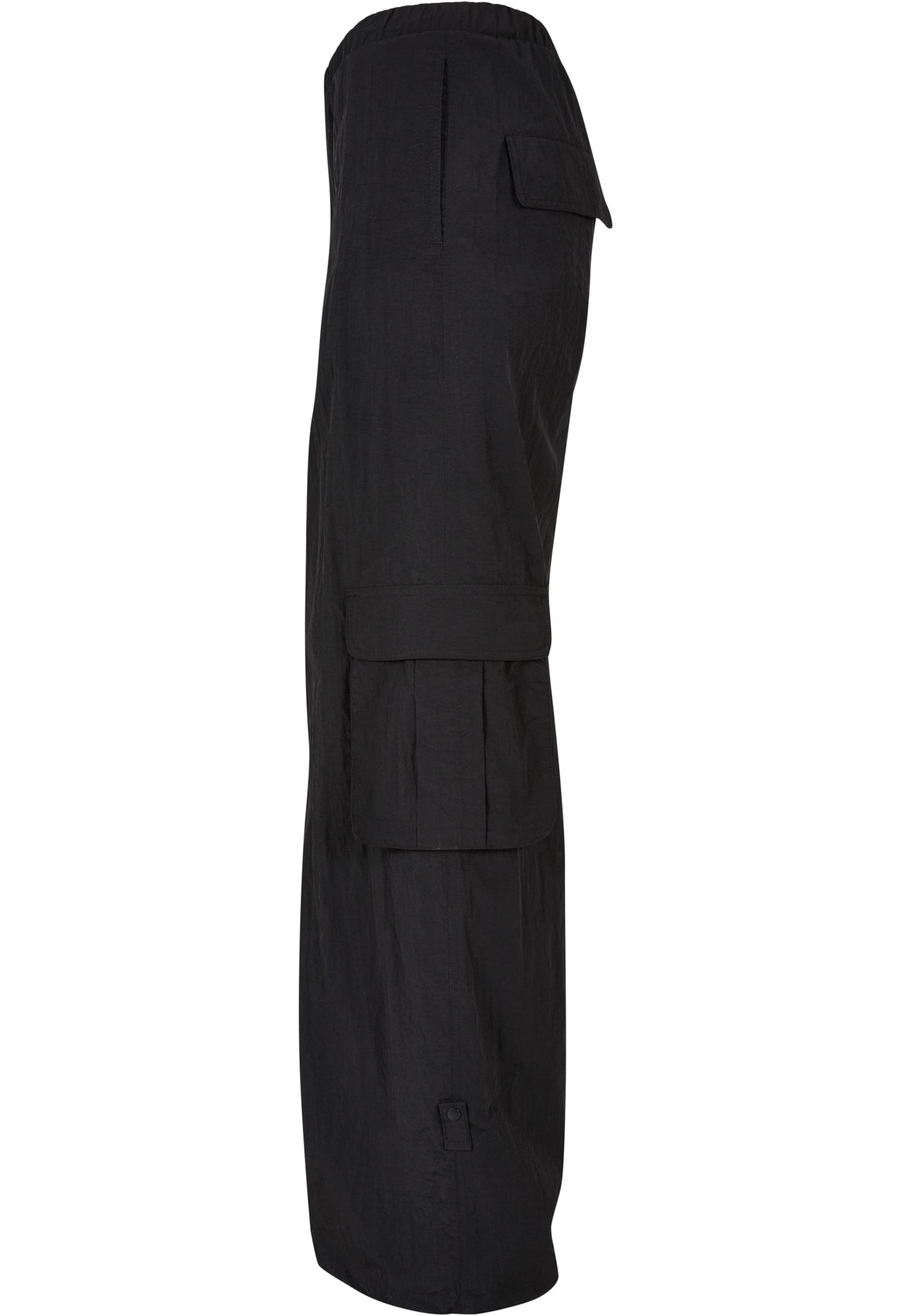 Ladies Wide Crinkle Nylon Cargo Pants | black