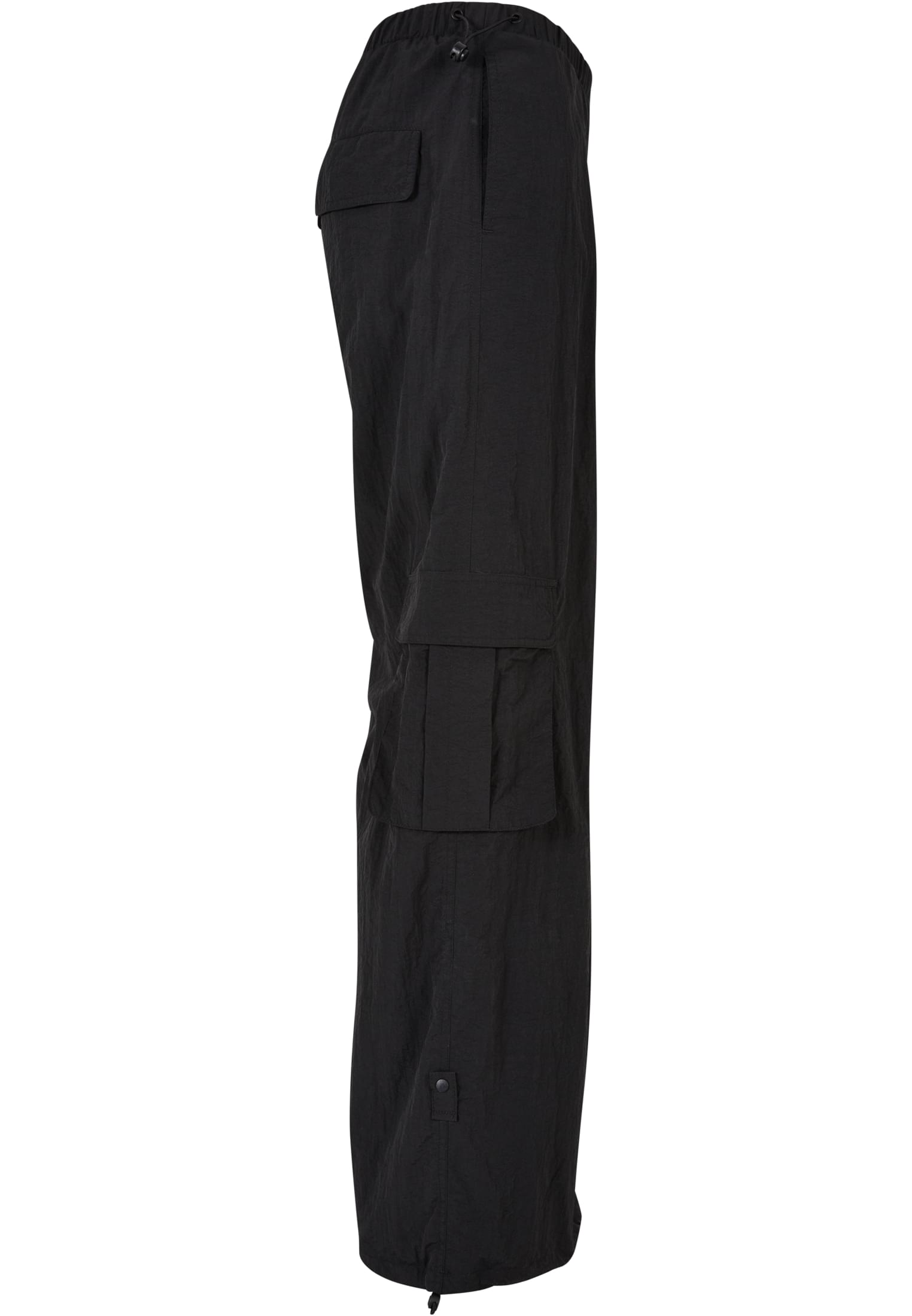 Ladies Wide Crinkle Nylon Cargo Pants | black