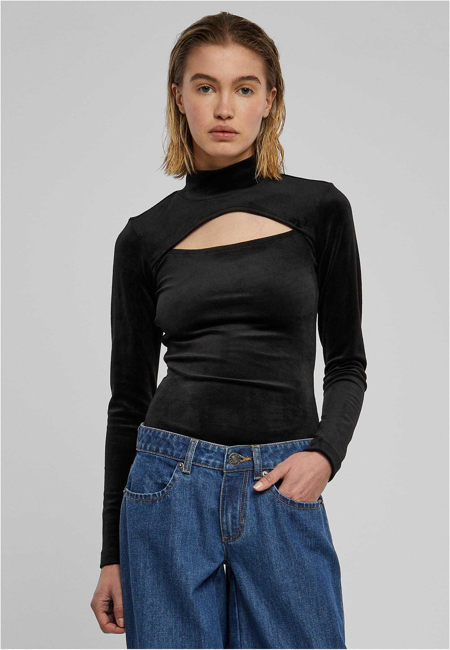 Ladies Velvet Cut-Out Turtleneck Body | black