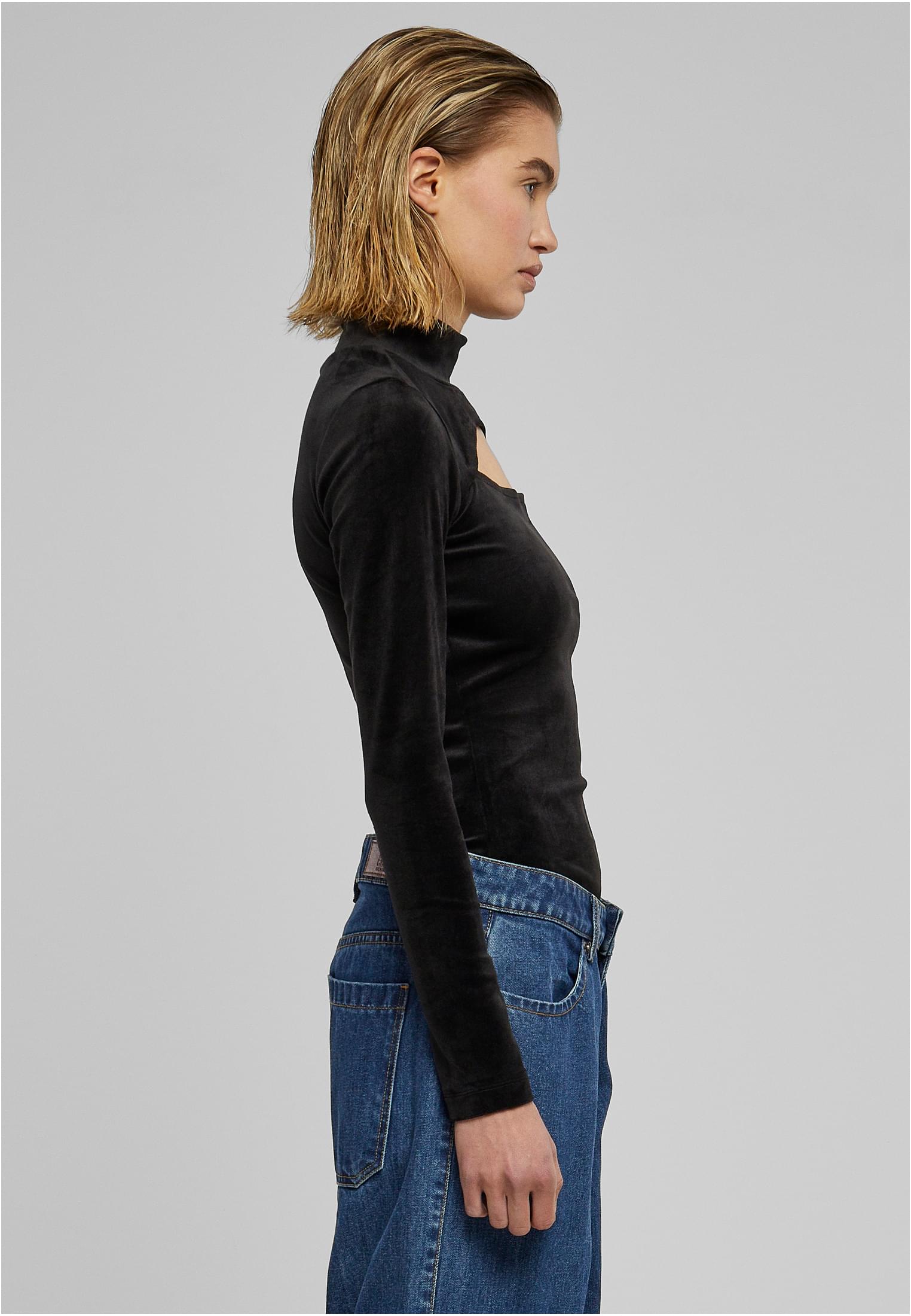 Ladies Velvet Cut-Out Turtleneck Body | black