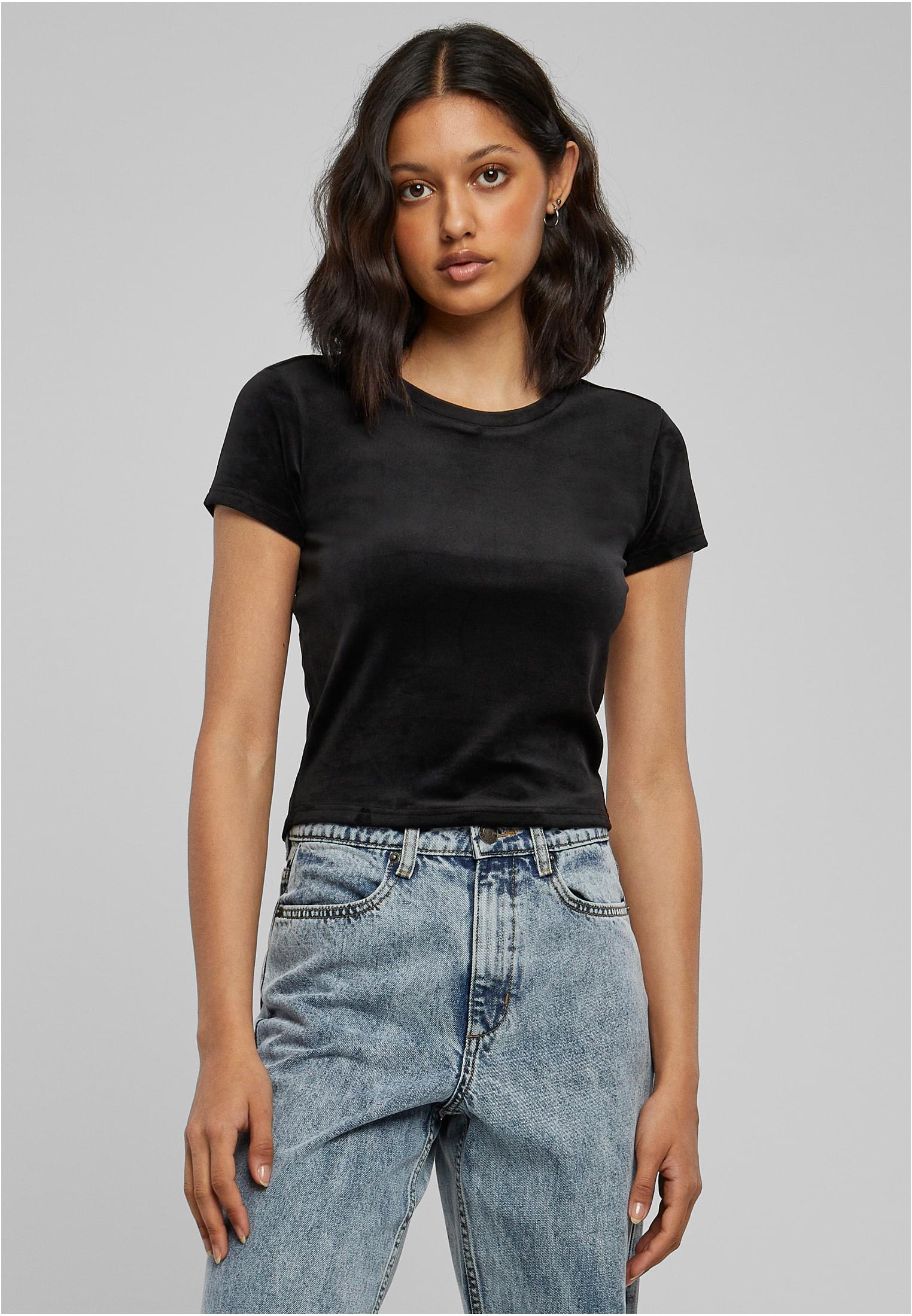 Ladies Short Velvet Tee | black