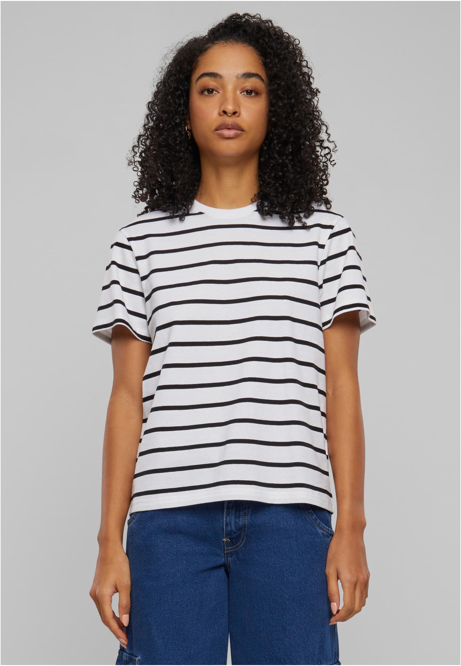 Ladies Striped Boxy Tee | black/white