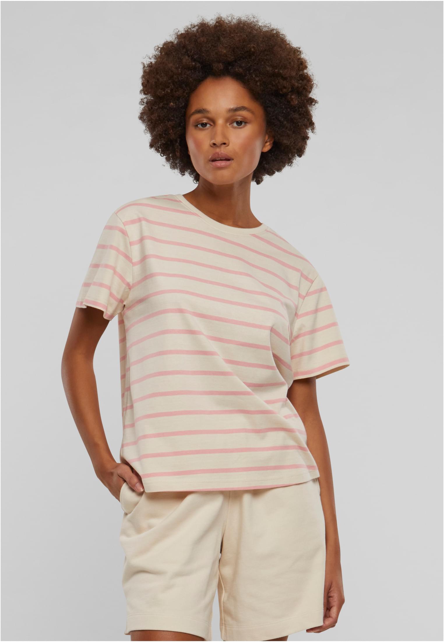 Ladies Striped Boxy Tee | lemonadepink/whitesand