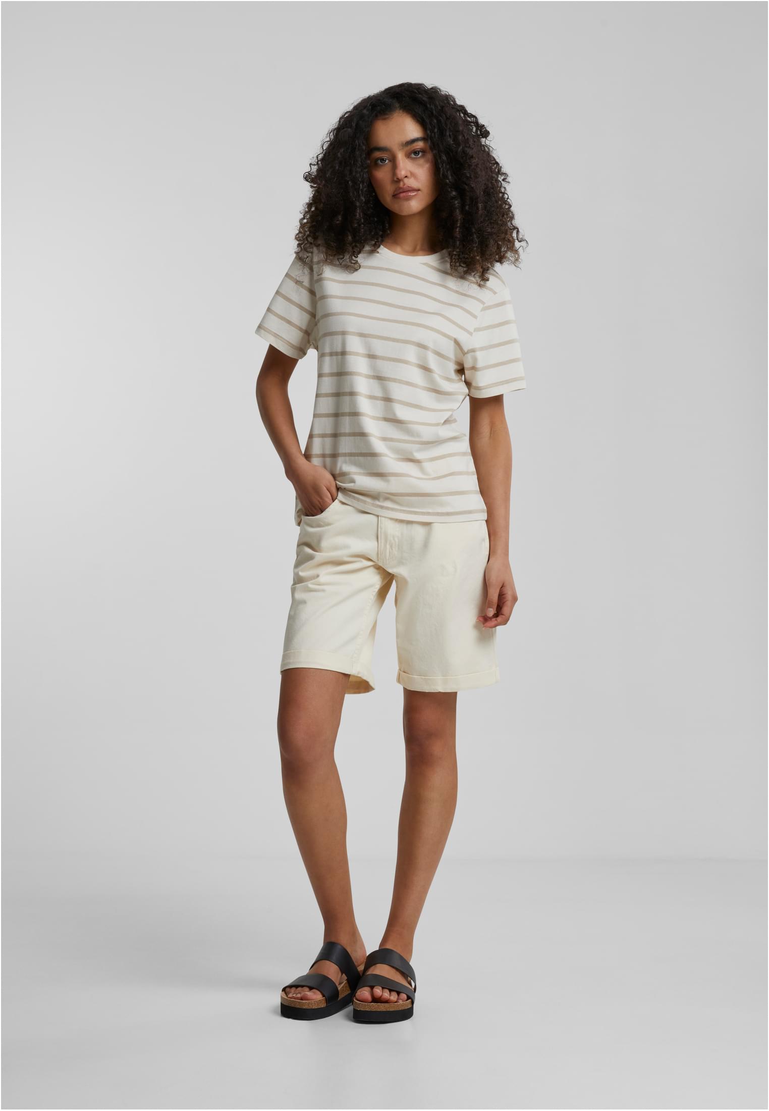 Ladies Striped Boxy Tee | wetsand/sand