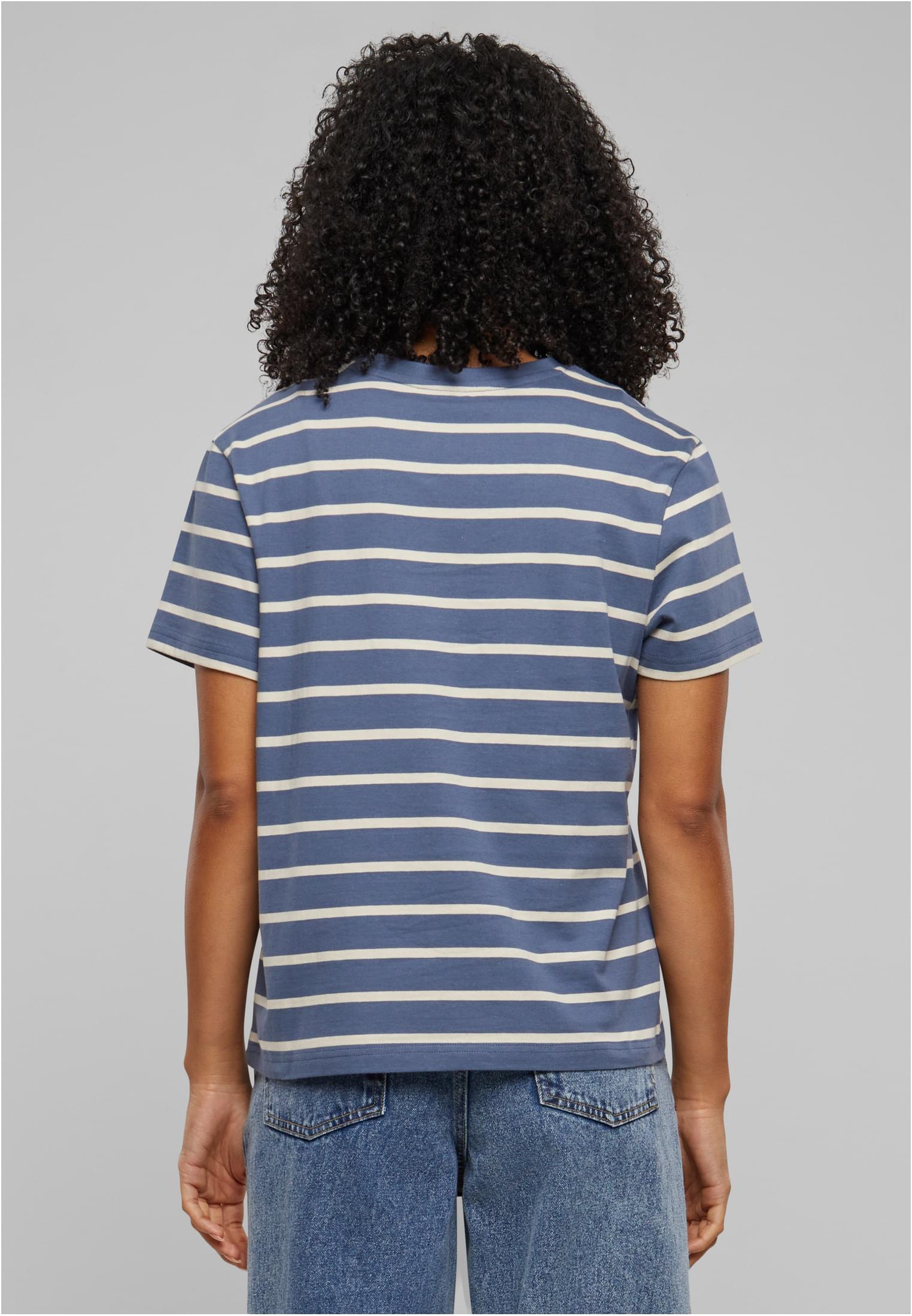 Ladies Striped Boxy Tee | whitesand/vintageblue