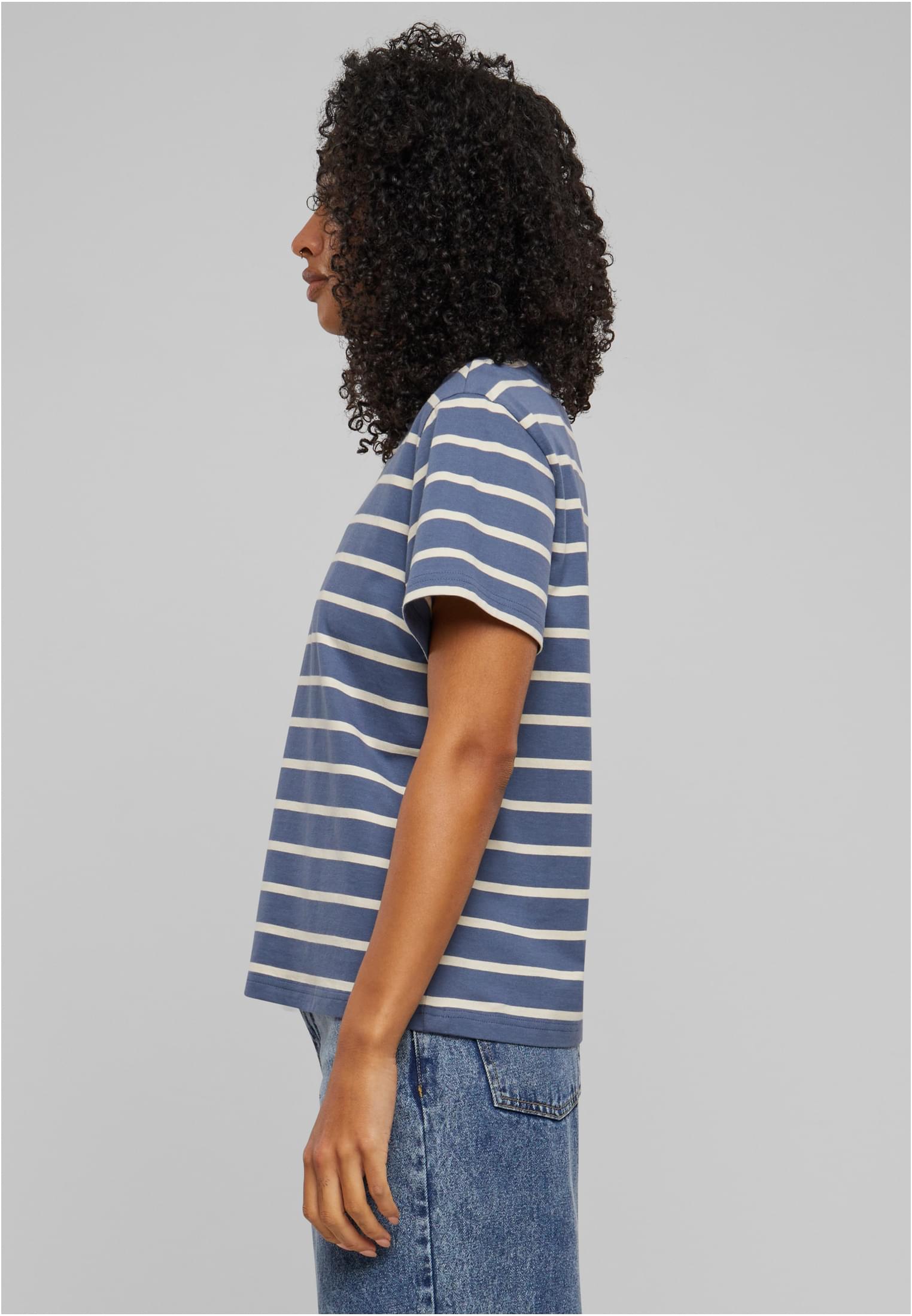 Ladies Striped Boxy Tee | whitesand/vintageblue