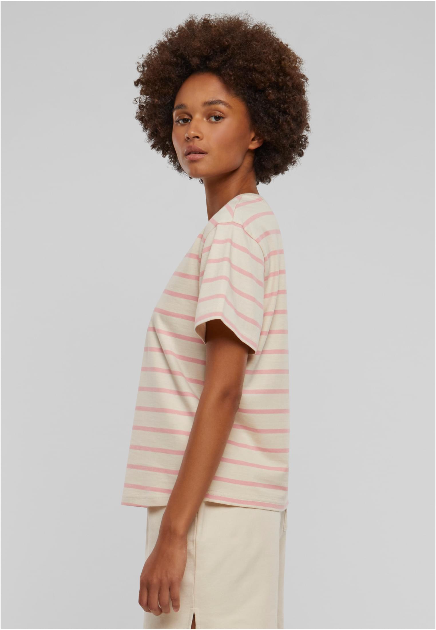 Ladies Striped Boxy Tee | lemonadepink/whitesand