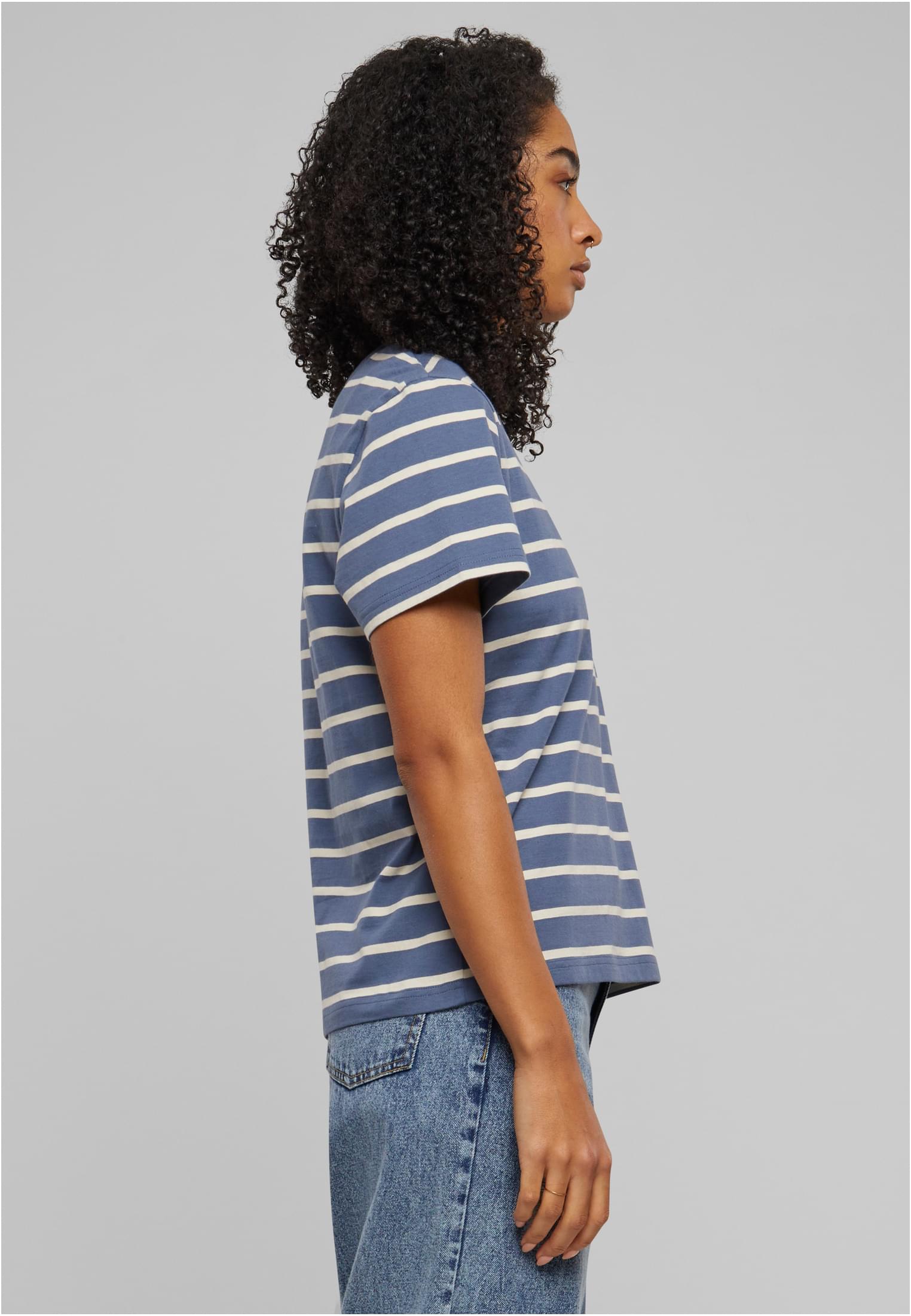 Ladies Striped Boxy Tee | whitesand/vintageblue