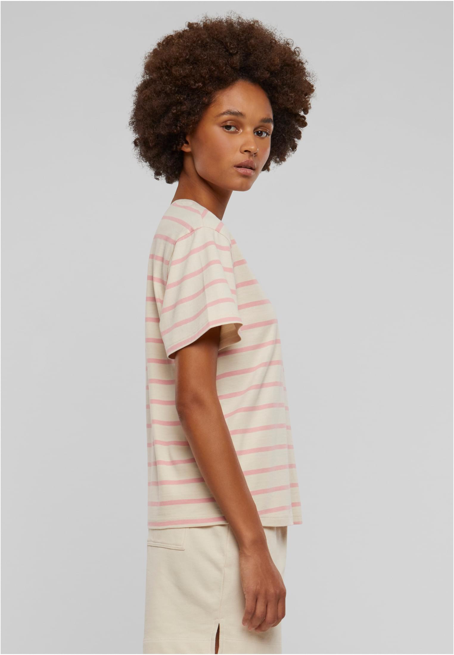 Ladies Striped Boxy Tee | lemonadepink/whitesand