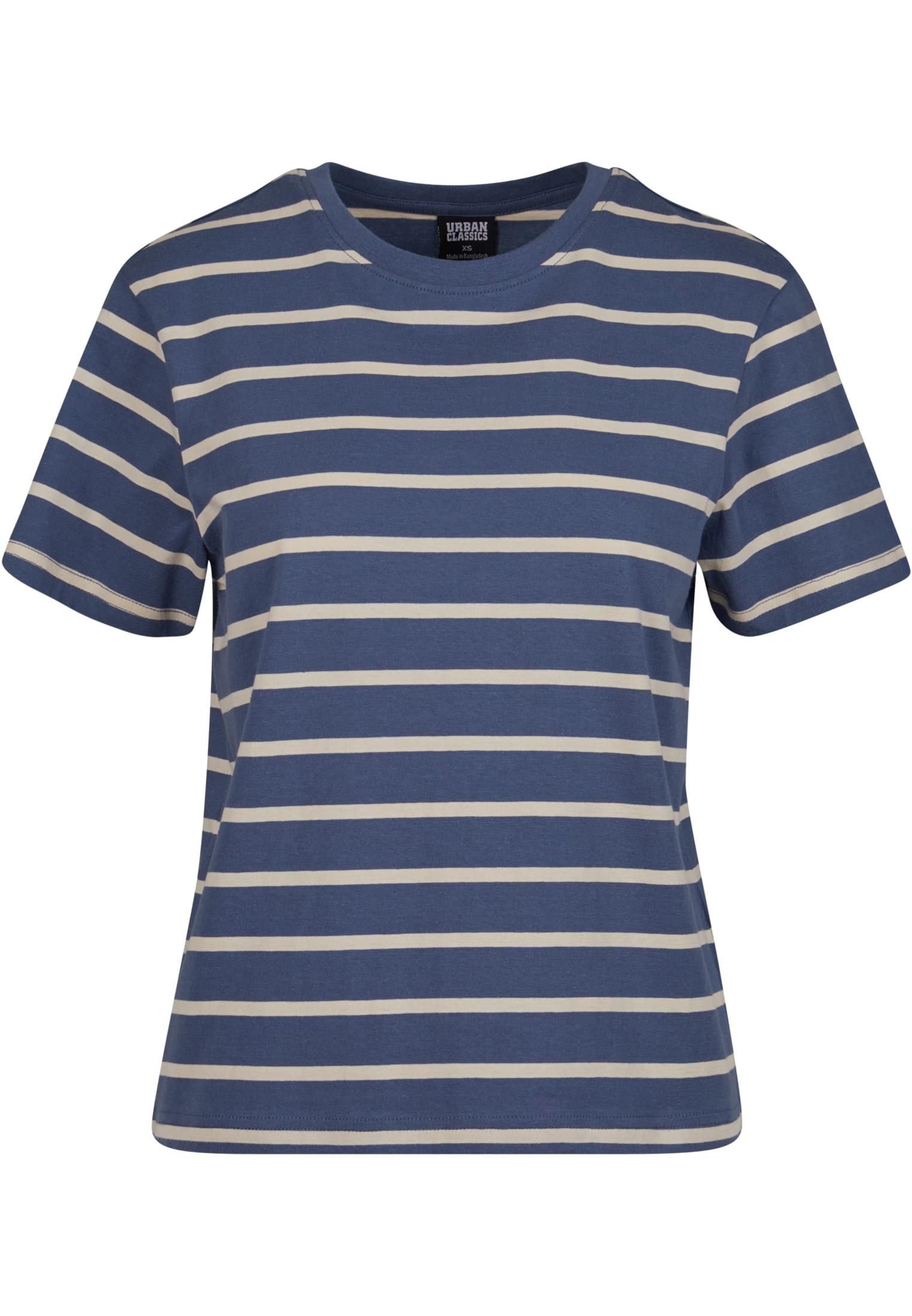 Ladies Striped Boxy Tee | whitesand/vintageblue